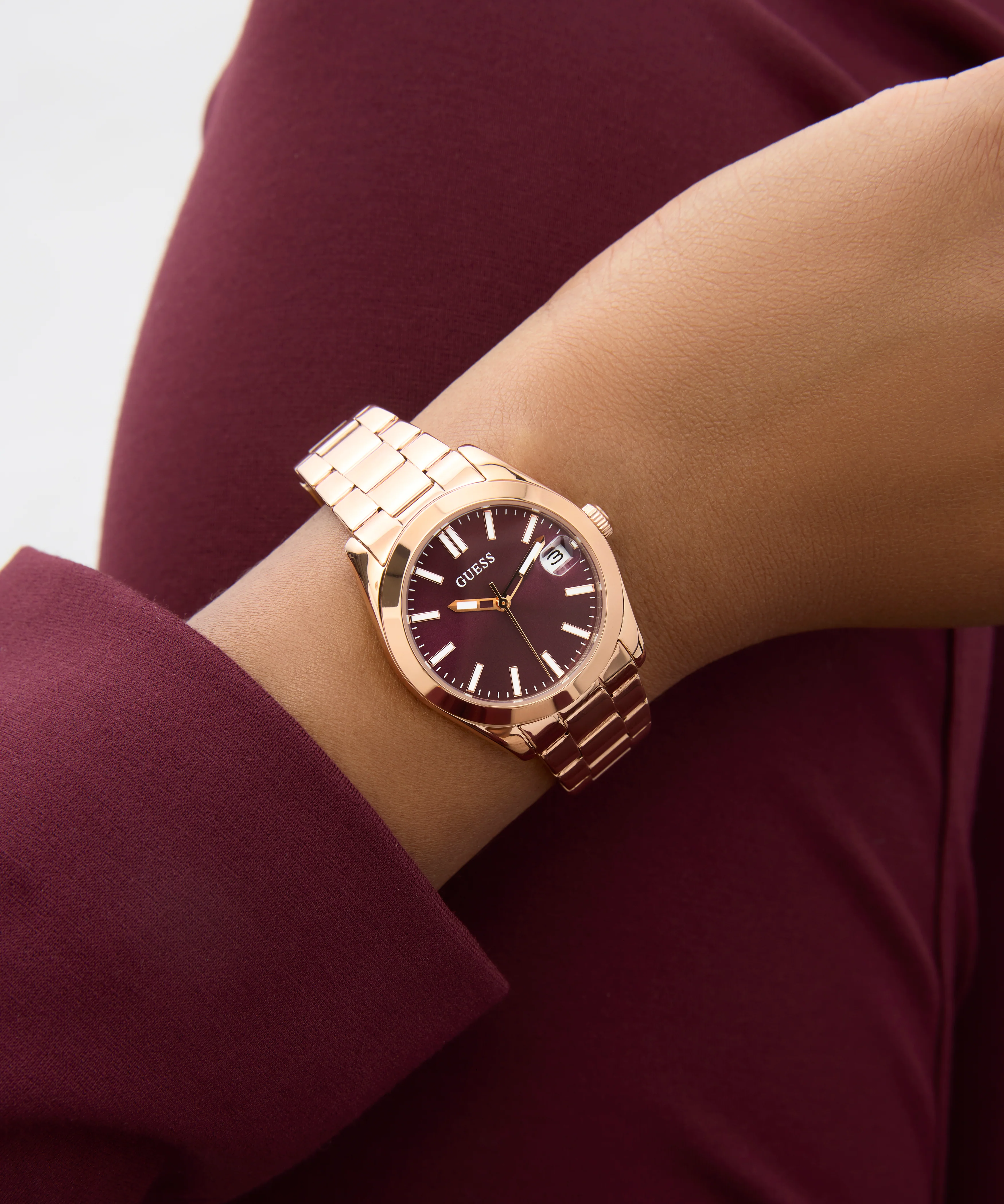 GUESS Ladies Rose Gold Tone Date Watch - Image 3