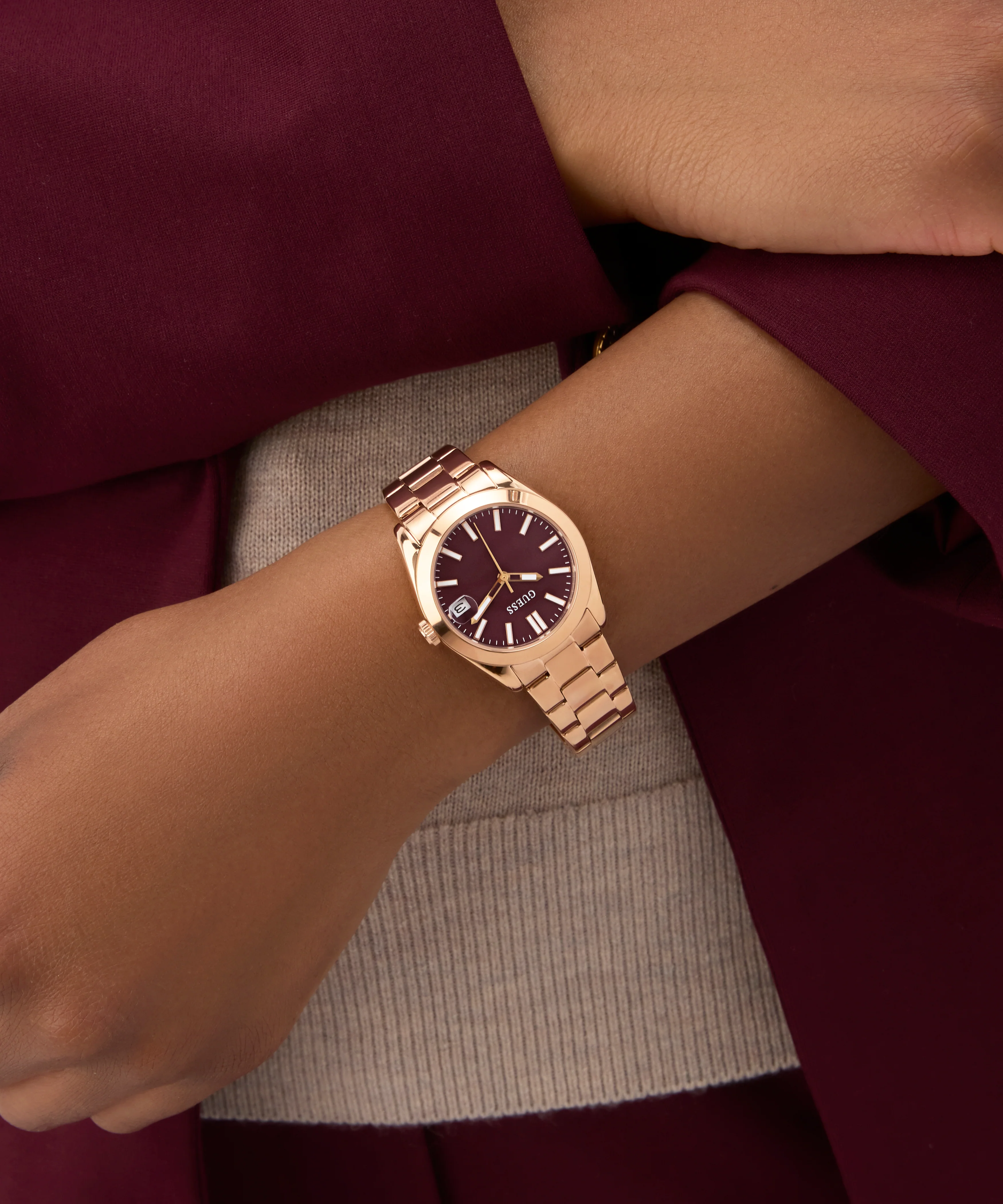 GUESS Ladies Rose Gold Tone Date Watch - Image 5