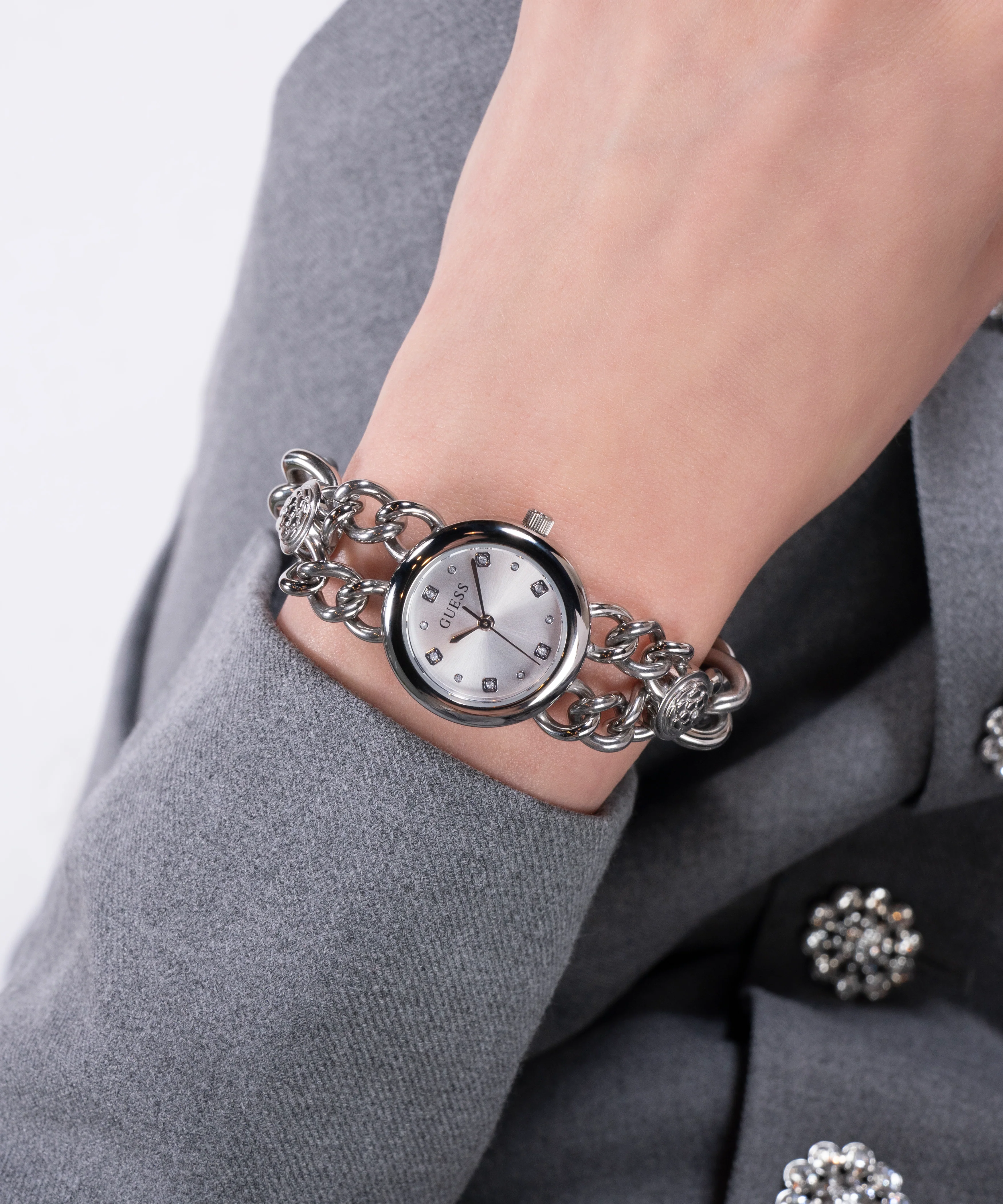 GUESS Ladies Silver Tone Analog Watch - Image 5
