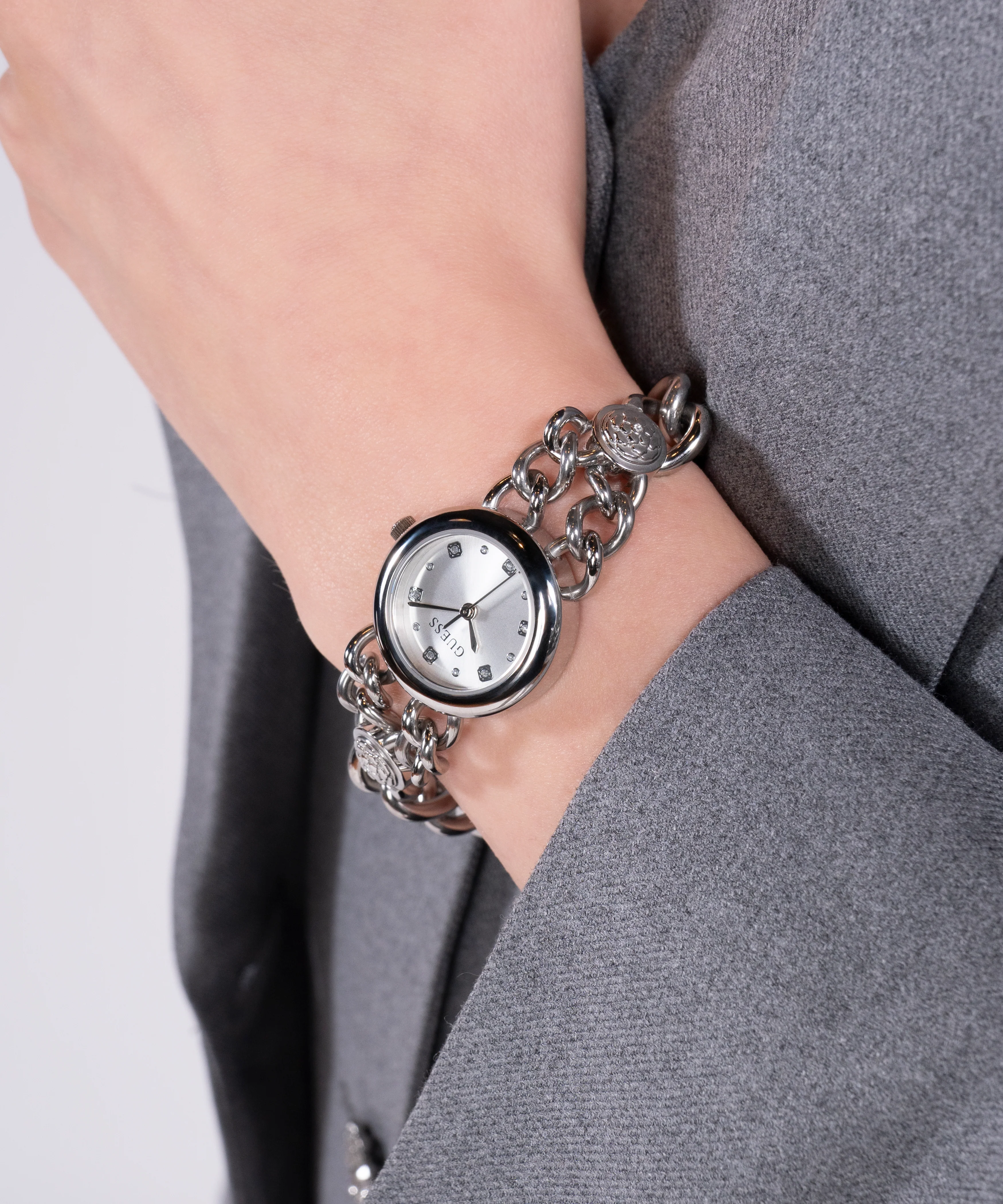GUESS Ladies Silver Tone Analog Watch - Image 6