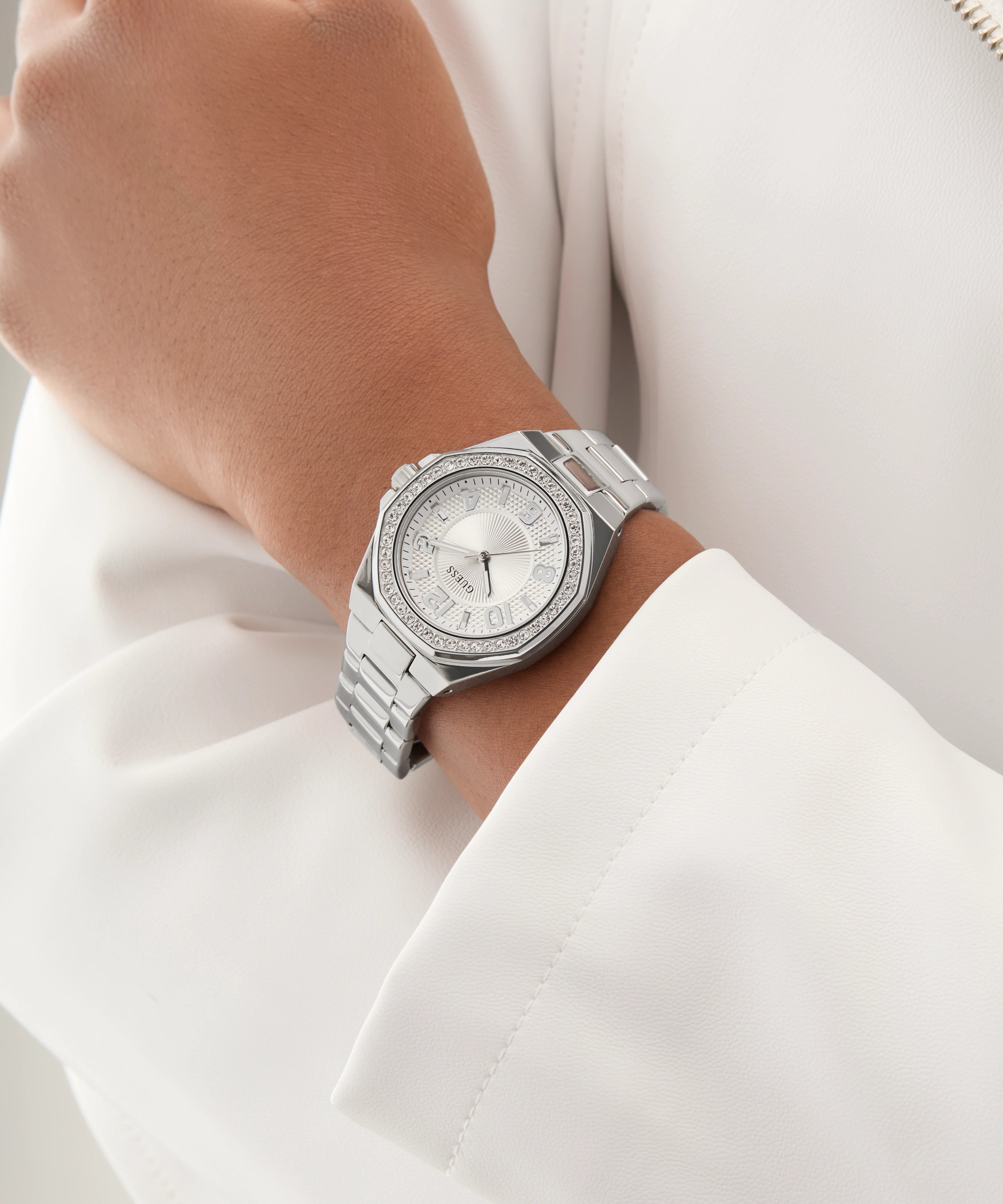 GUESS Ladies Silver Tone Analog Watch - Image 5