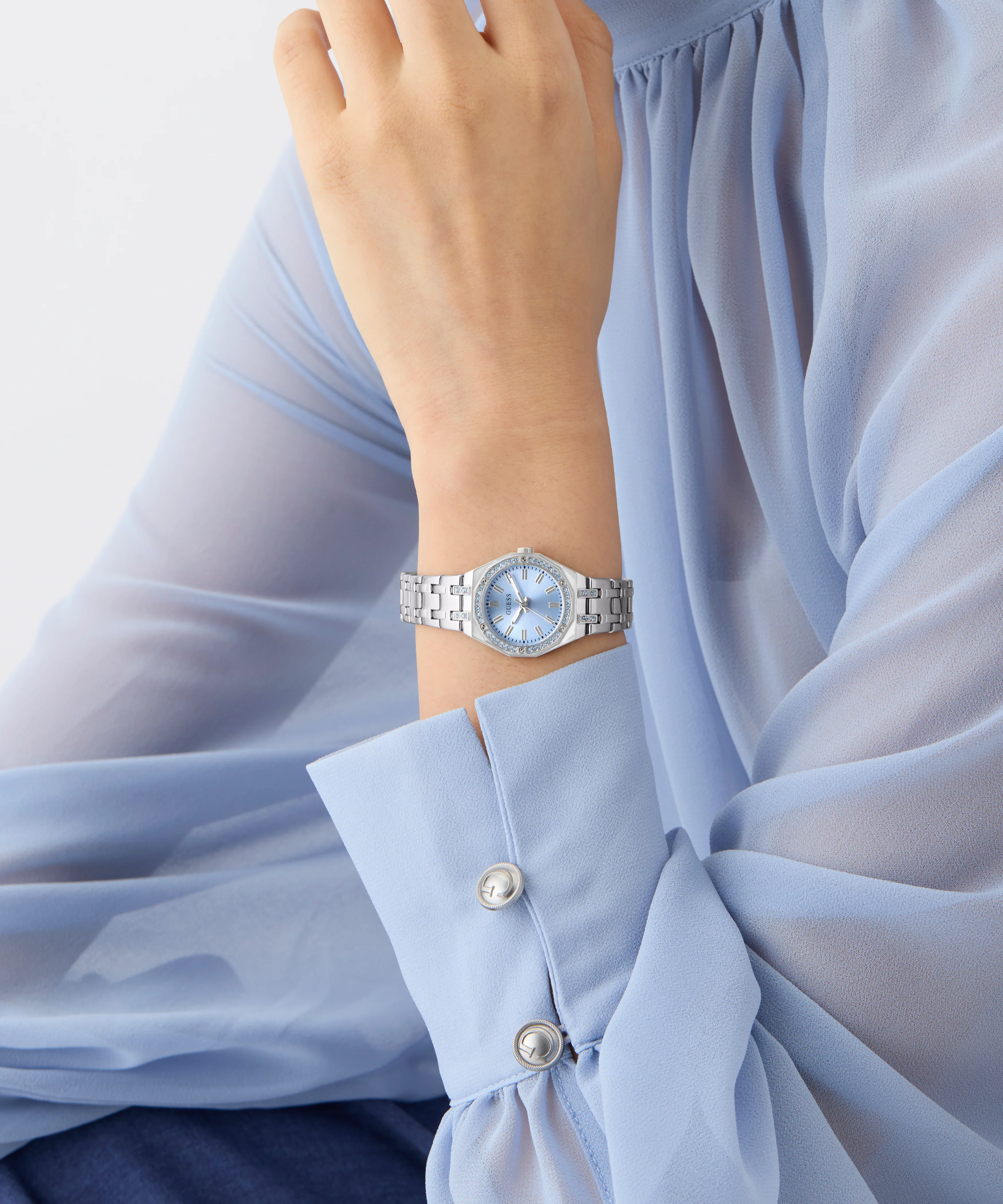 GUESS Ladies Silver Tone Multi-function Watch with Swarovski ReCreated™ crystals - Image 3