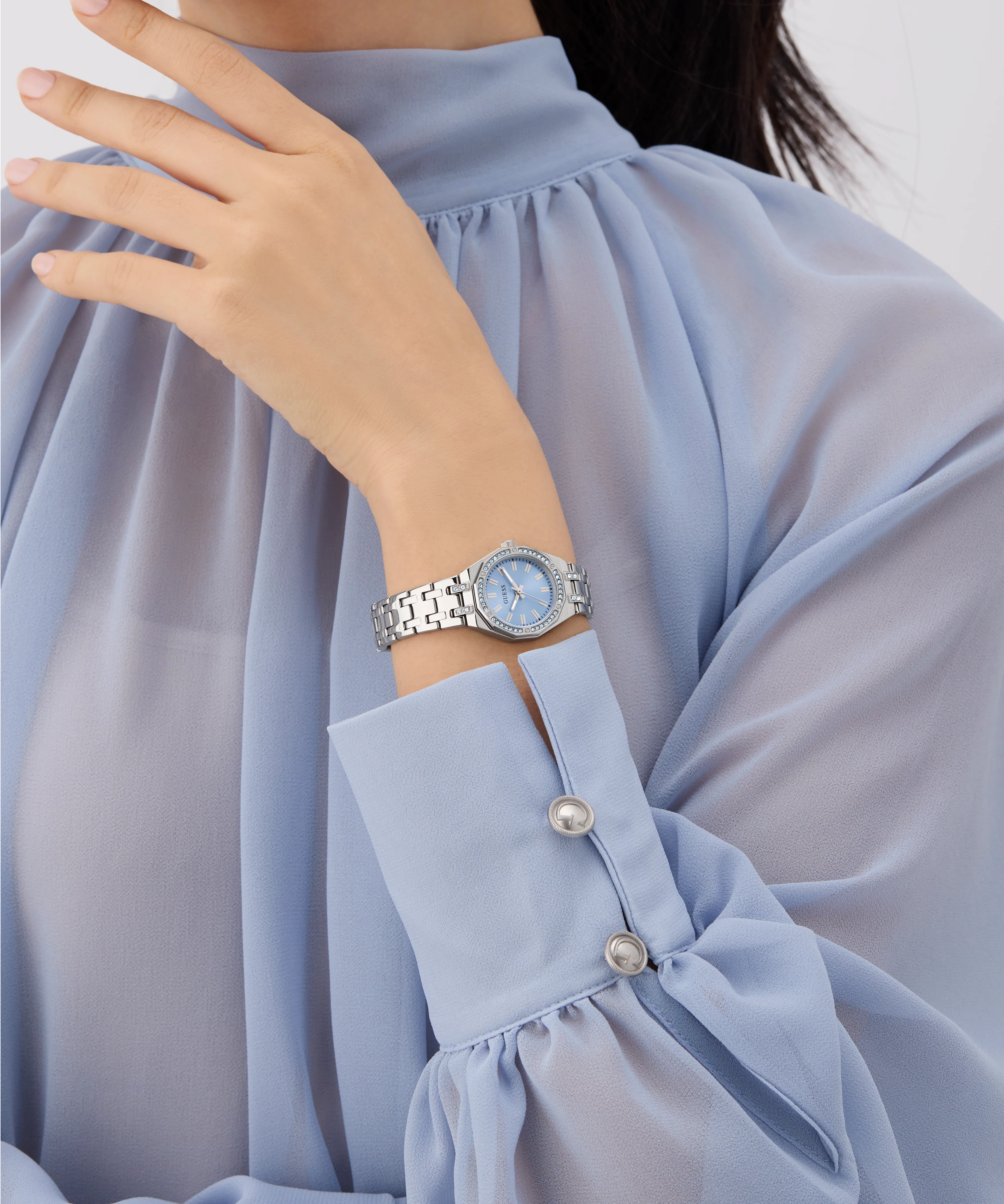 GUESS Ladies Silver Tone Multi-function Watch with Swarovski ReCreated™ crystals - Image 5