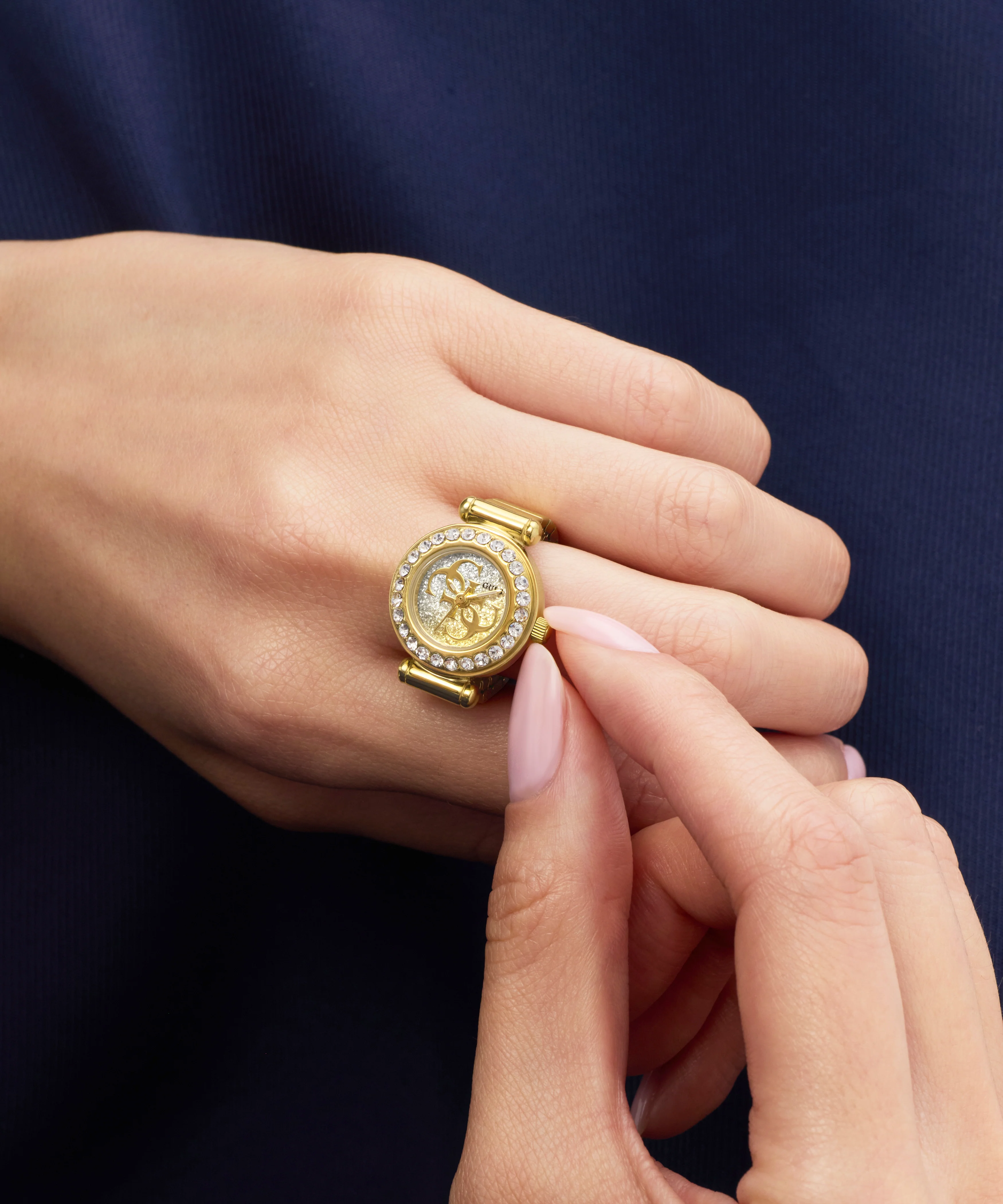 GUESS Ladies Small Anna Gold Tone Analog Watch Ring - Image 5