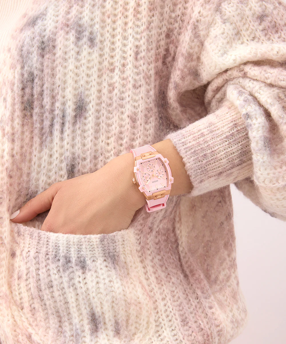 GUESS Ladies Sparkling Pink Rose Gold Tone Multi-function Watch - Image 5