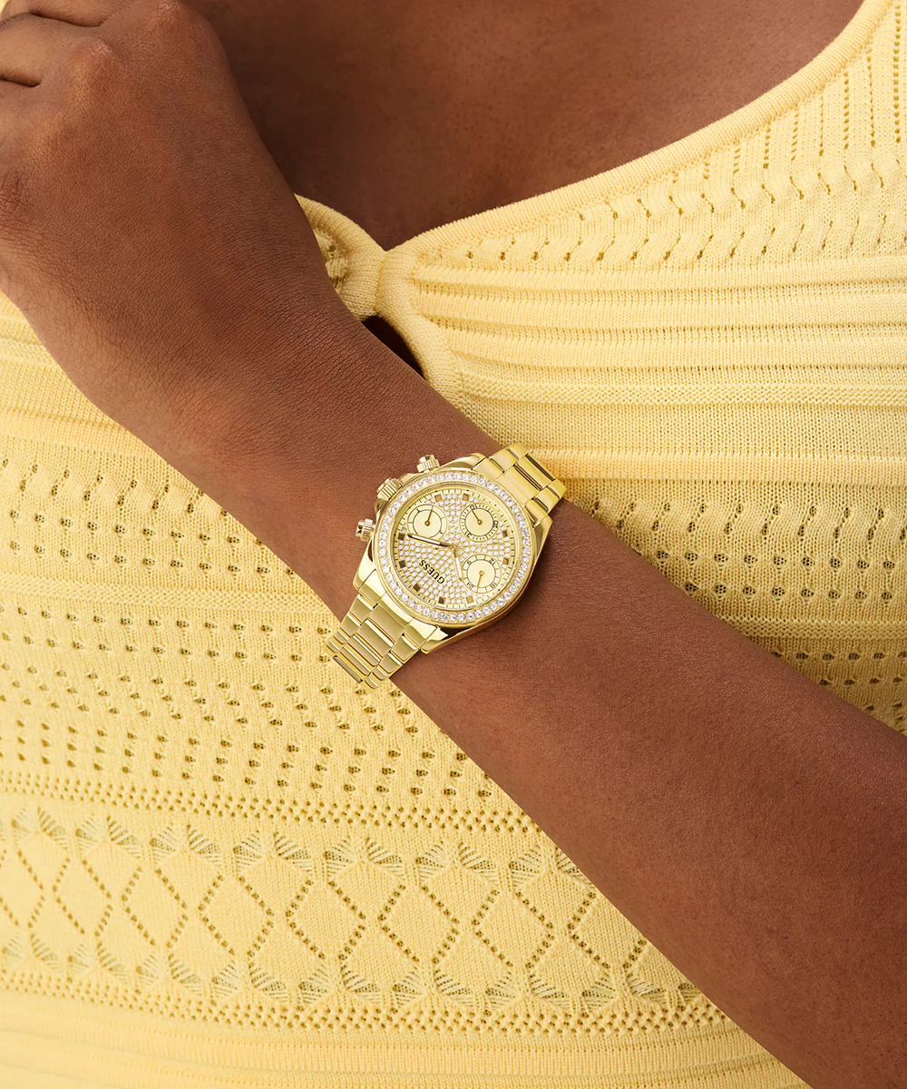 GUESS Ladies Victoria Gold Tone Multi-Function Watch - Image 6
