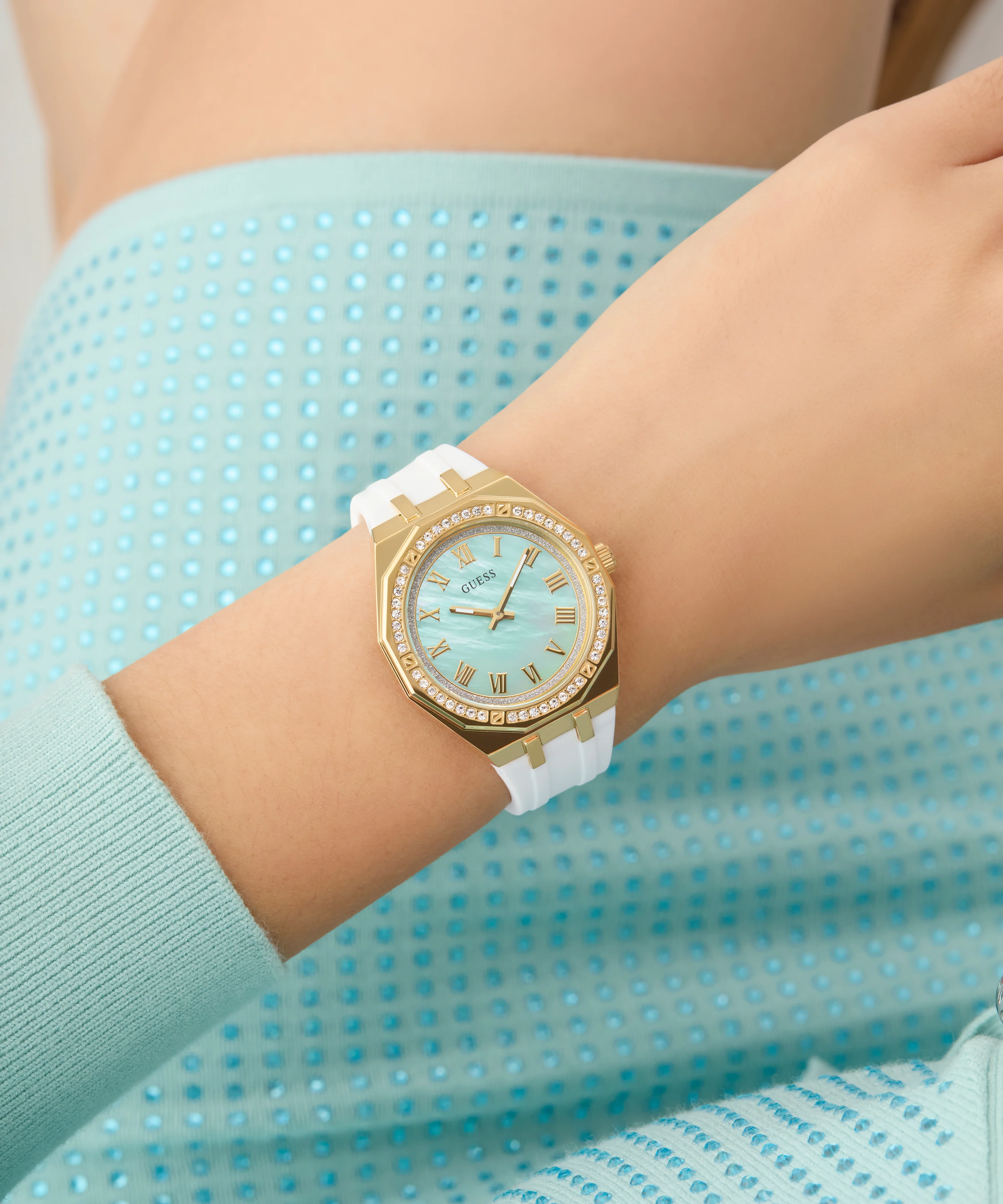 GUESS Ladies White Gold Tone Analog Watch - Image 5