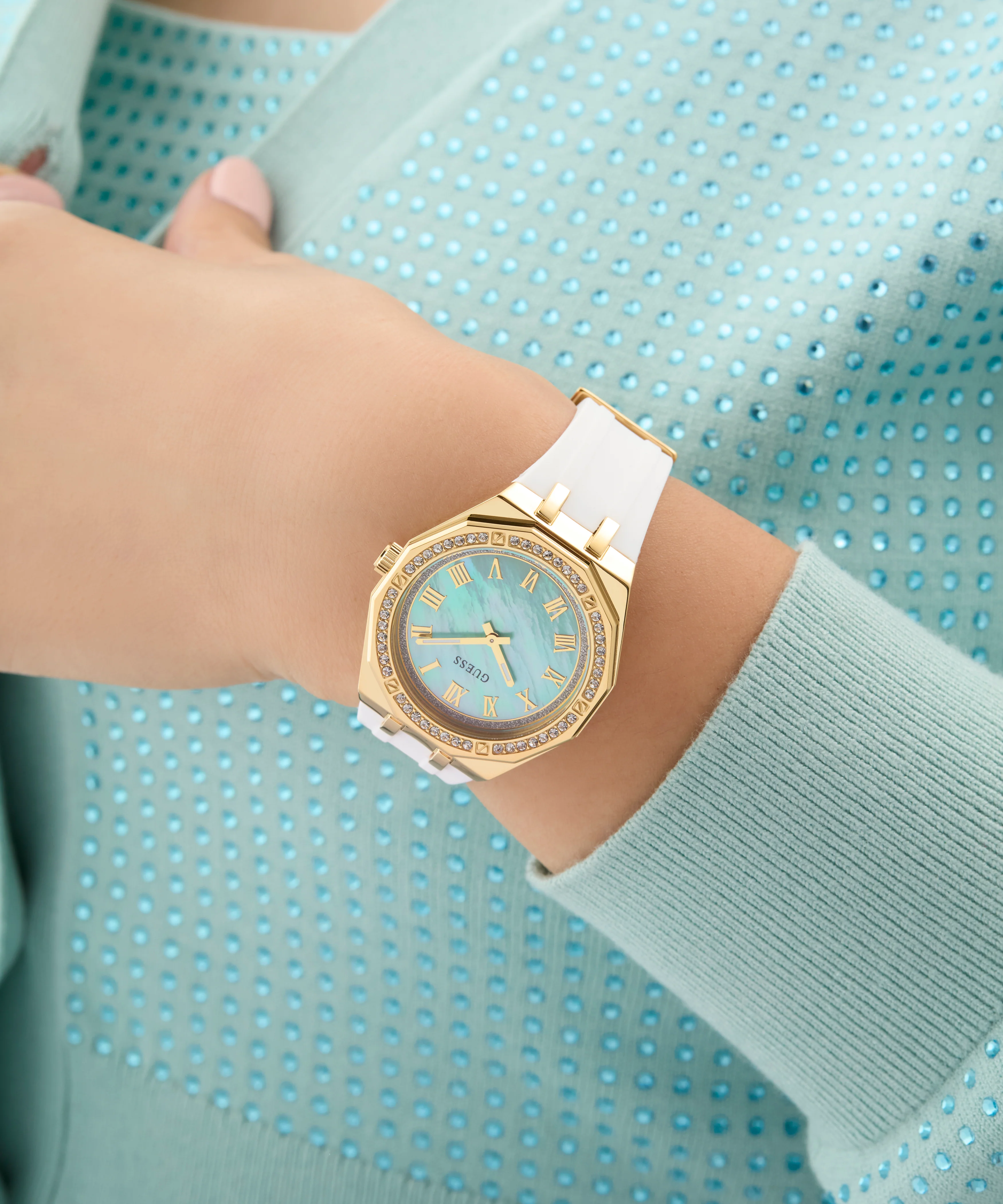 GUESS Ladies White Gold Tone Analog Watch - Image 6