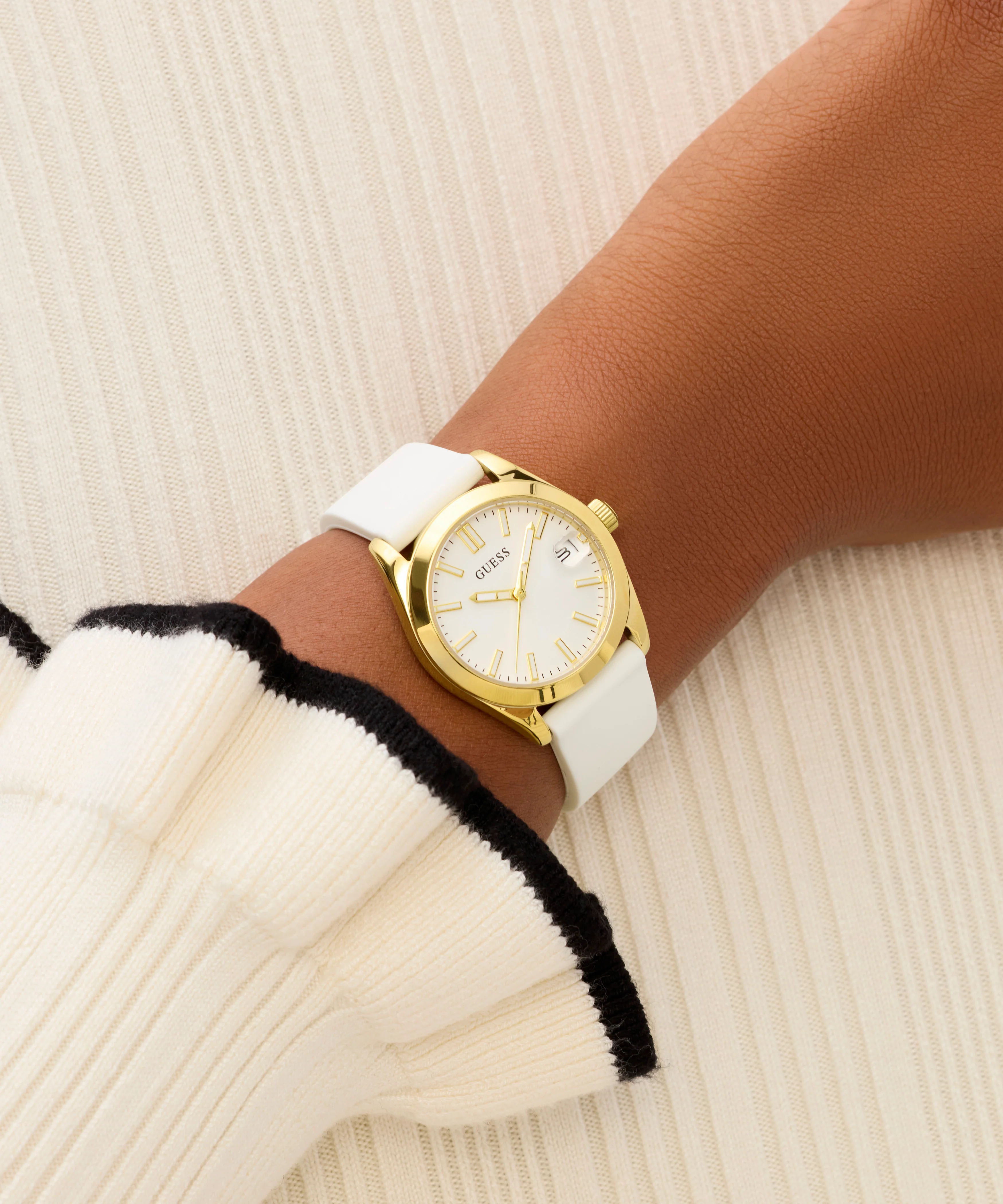 GUESS Ladies White Gold Tone Analog Watch - Image 5