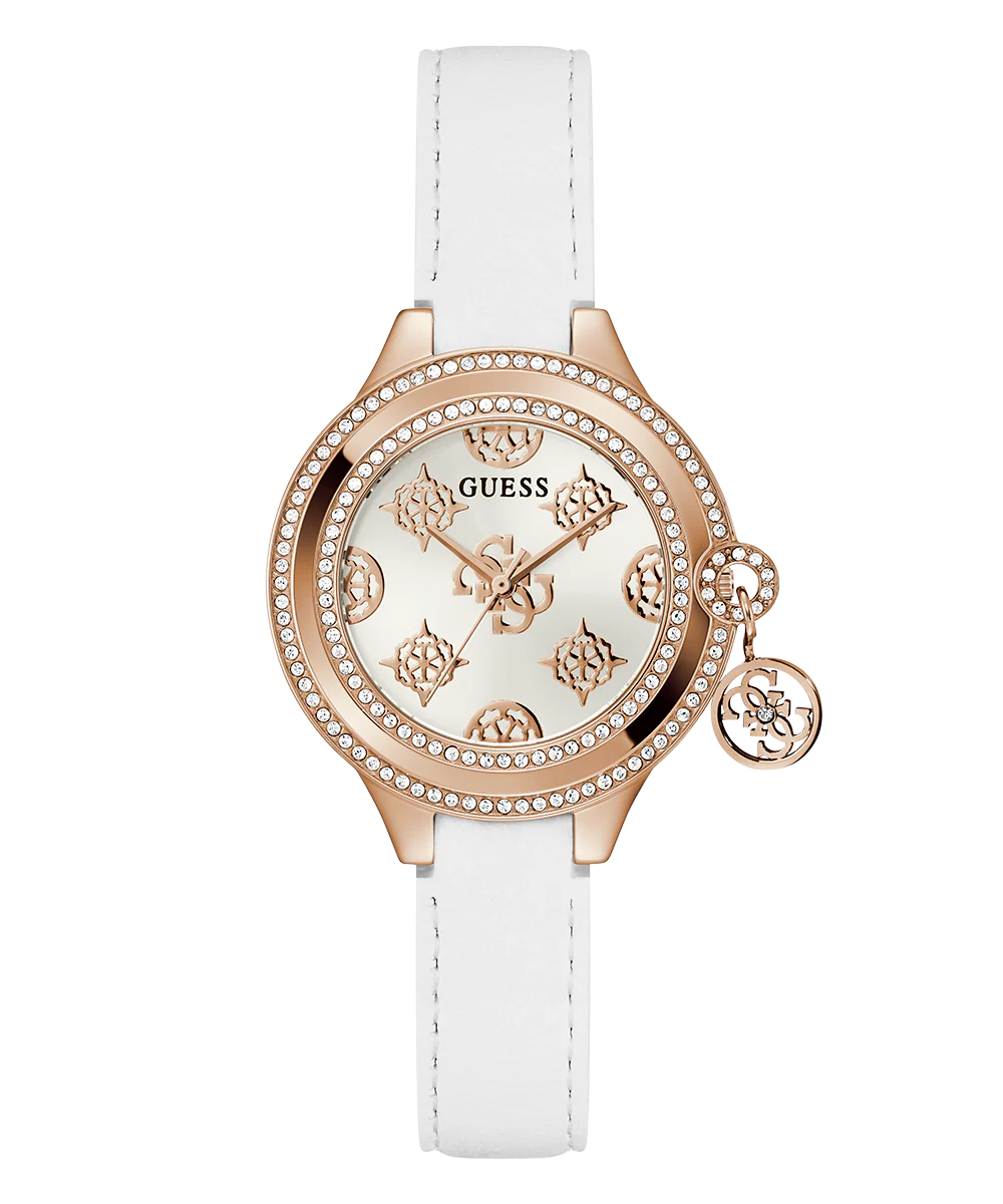 GUESS Ladies White Rose Gold Tone Analog Watch - Image 3