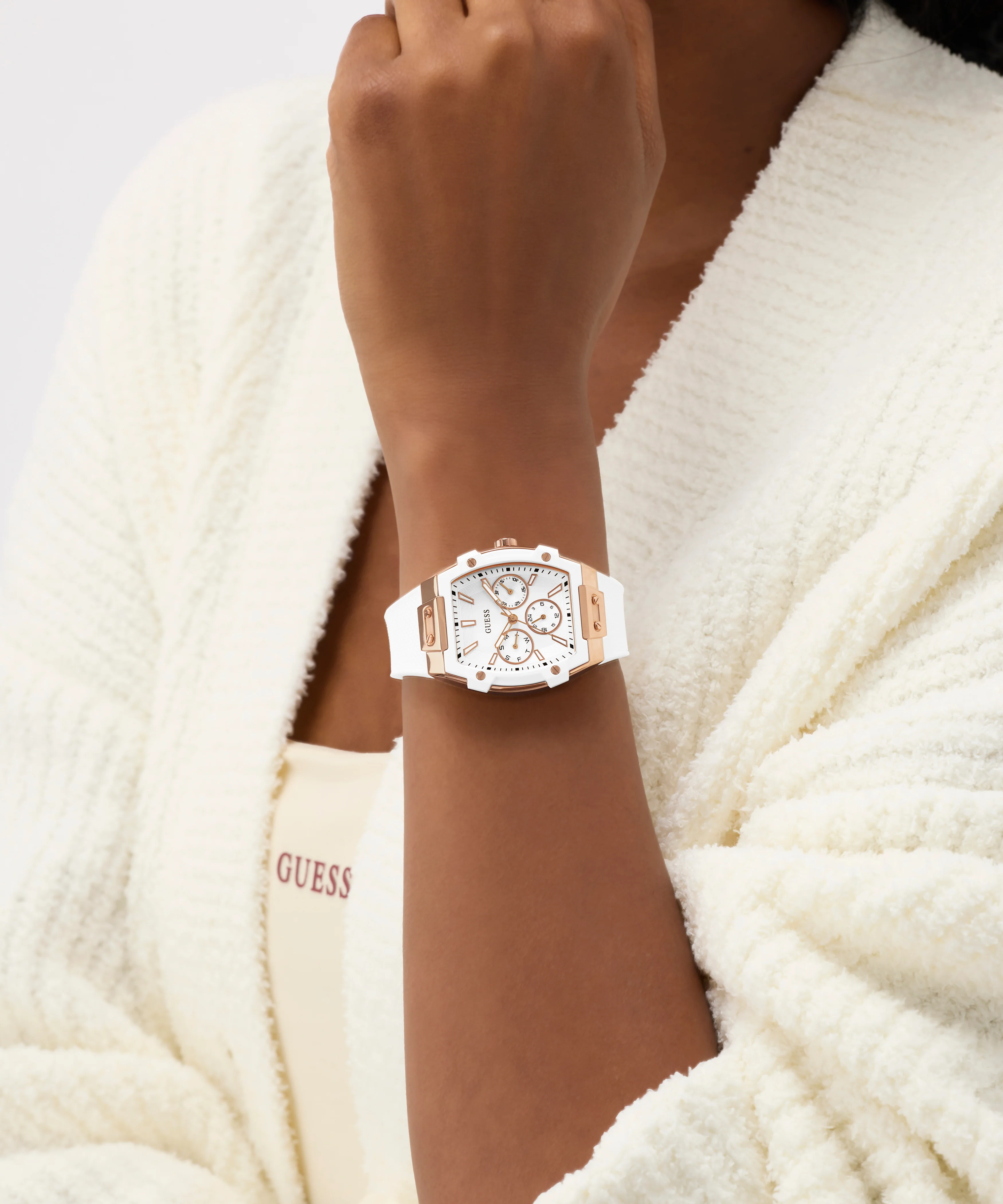GUESS Ladies White Rose Gold Tone Analog Watch - Image 2