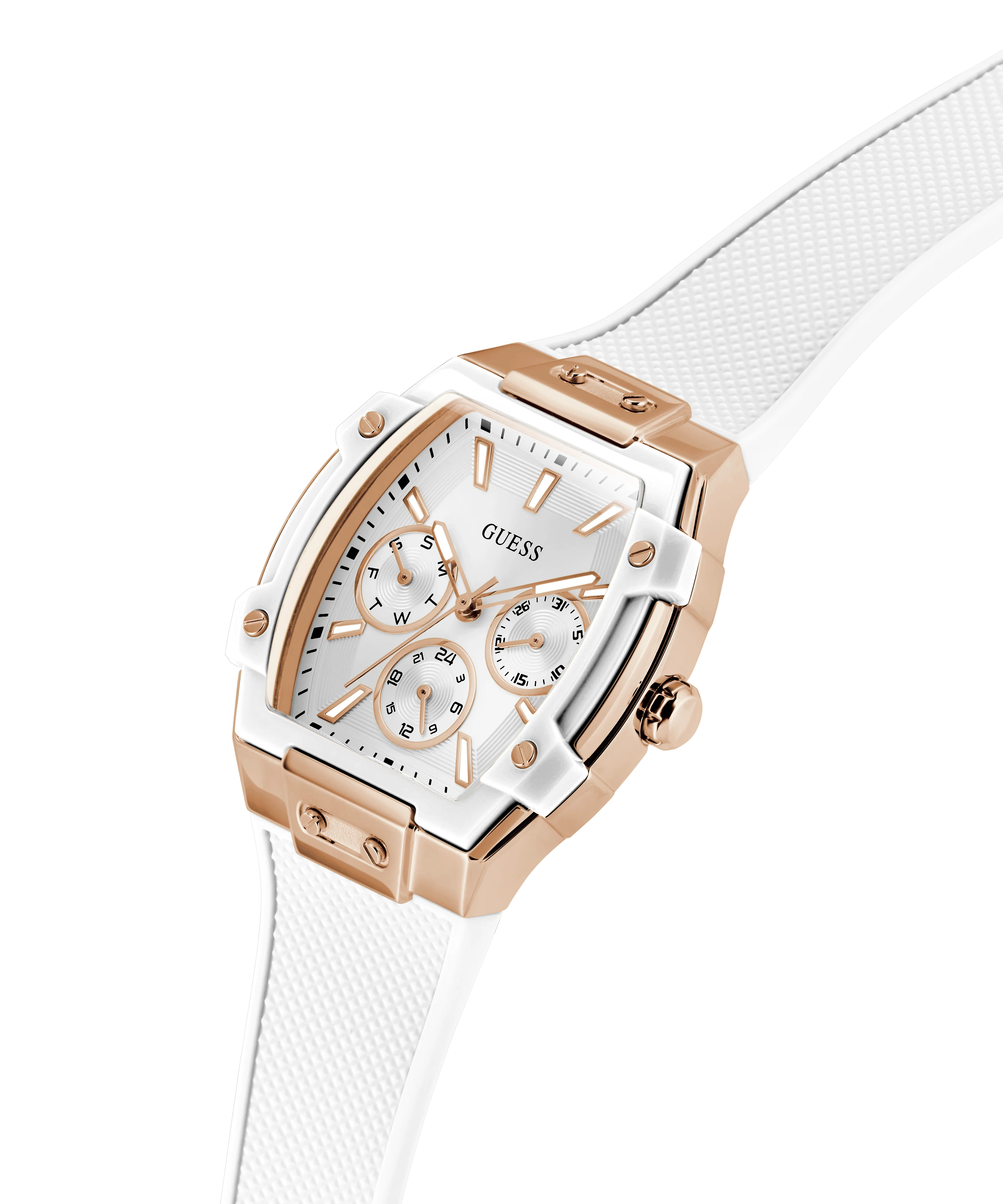 GUESS Ladies White Rose Gold Tone Analog Watch - Image 3