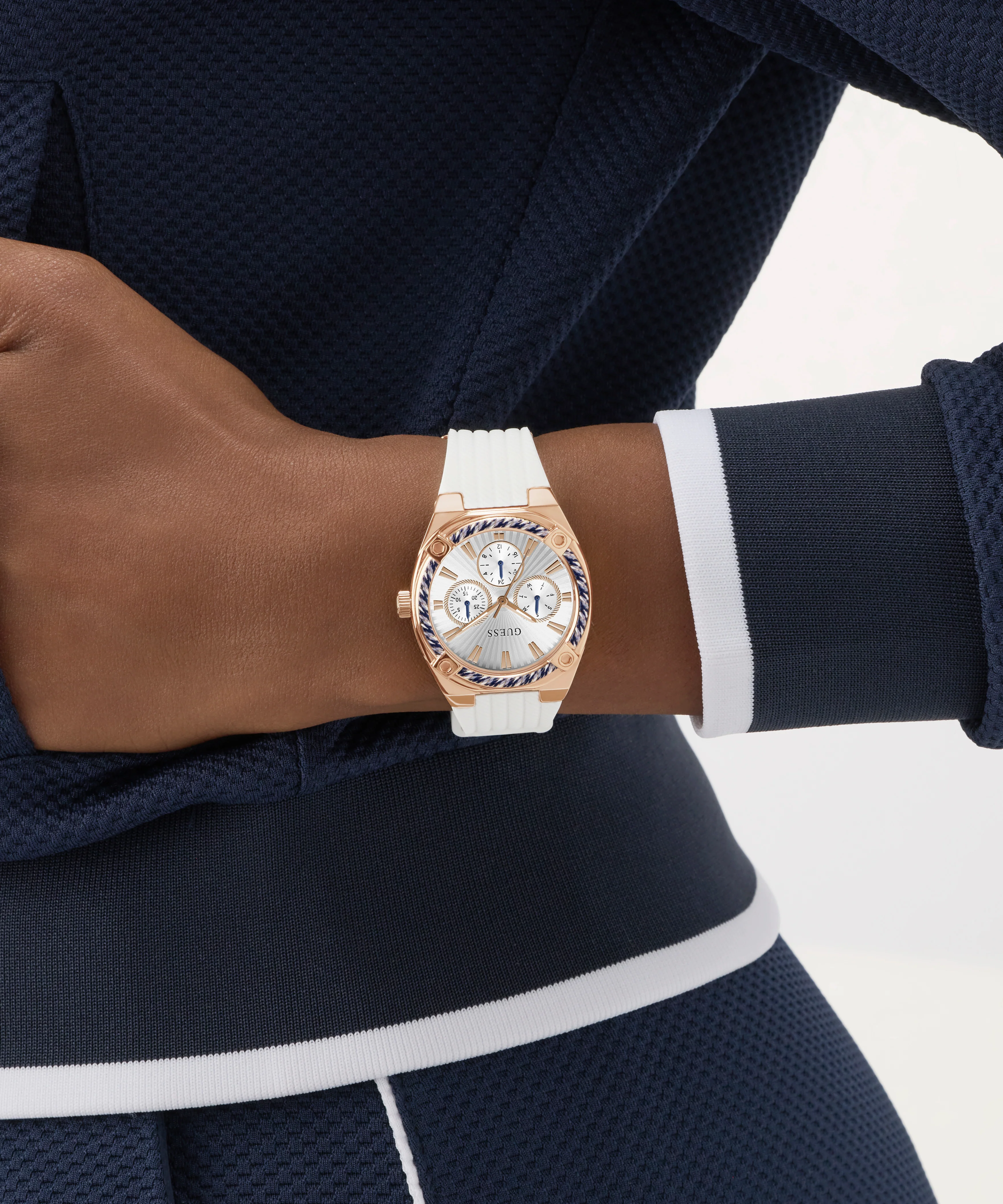 GUESS Ladies White Rose Gold Tone Analog Watch - Image 3