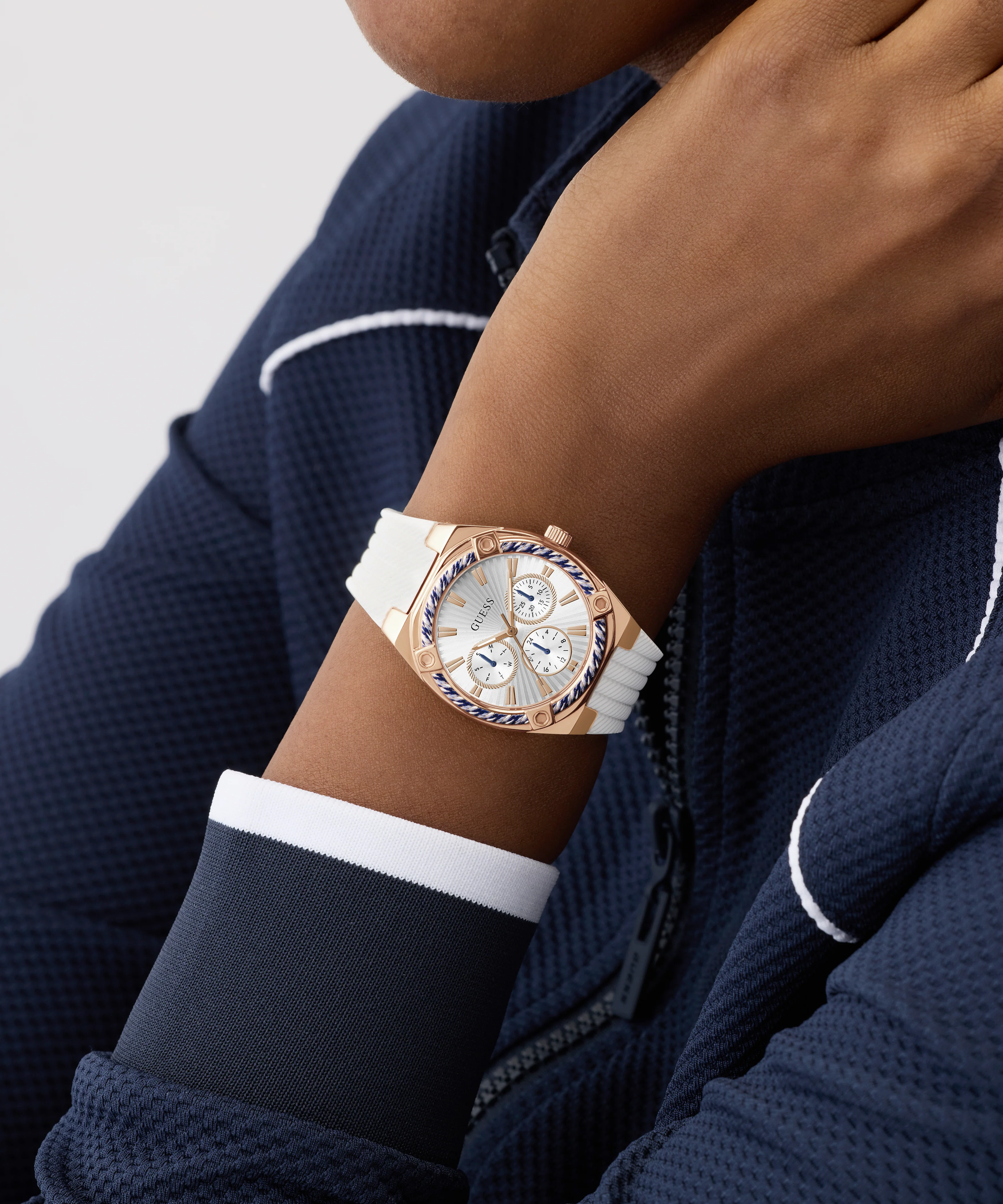 GUESS Ladies White Rose Gold Tone Analog Watch - Image 5