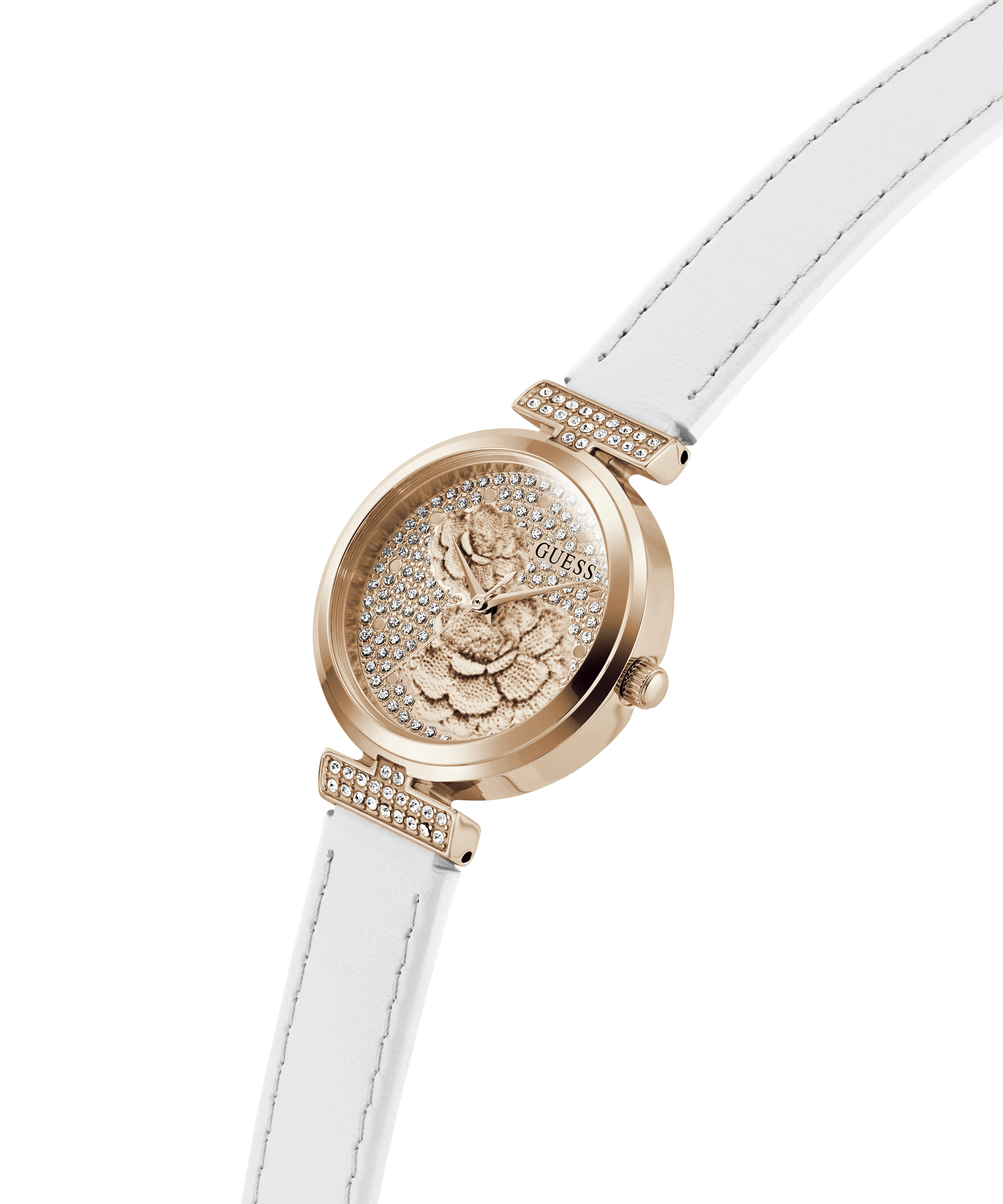 GUESS Ladies White Rose Gold Tone Analog Watch - Image 2