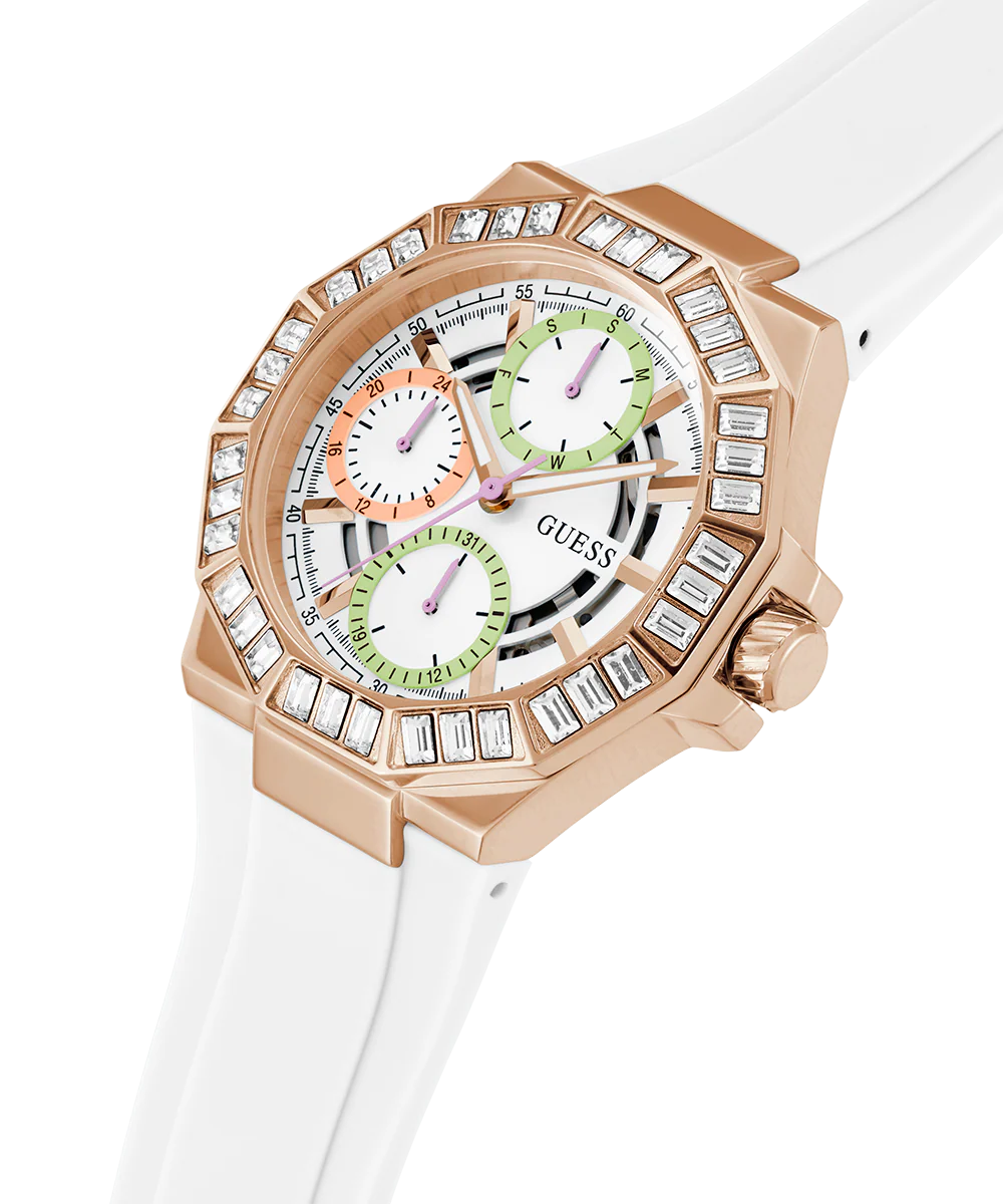 GUESS Ladies White Rose Gold Tone Multi-function Watch - Image 3