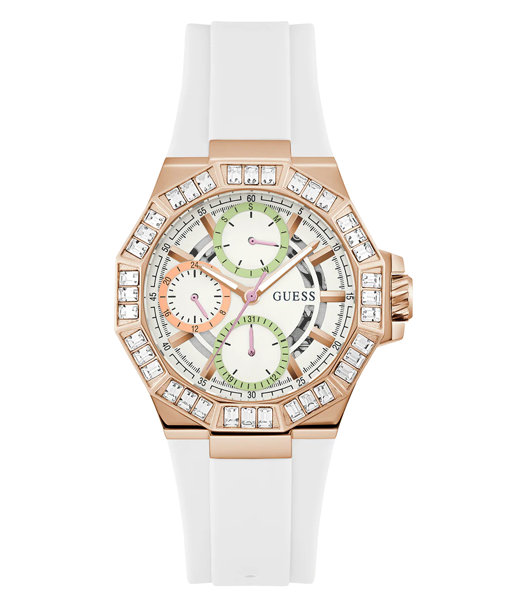 GUESS Ladies White Rose Gold Tone Multi-function Watch - Image 5