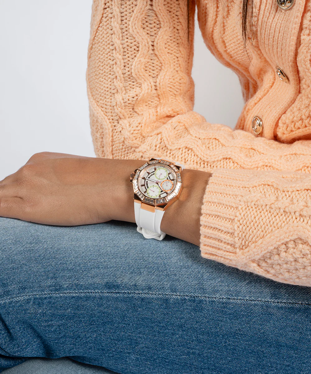 GUESS Ladies White Rose Gold Tone Multi-function Watch - Image 7