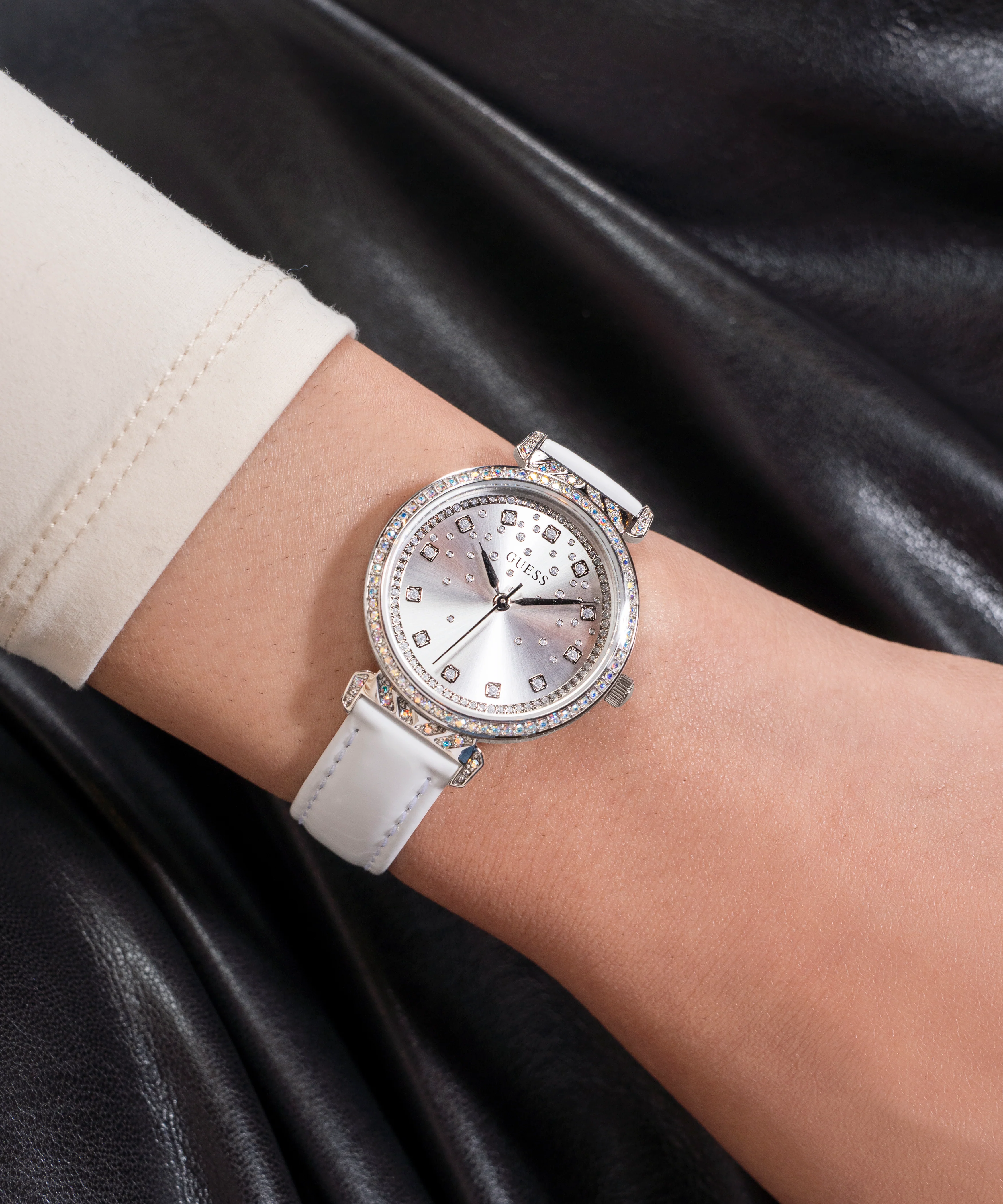 GUESS Ladies White Silver Tone Analog Watch - Image 3