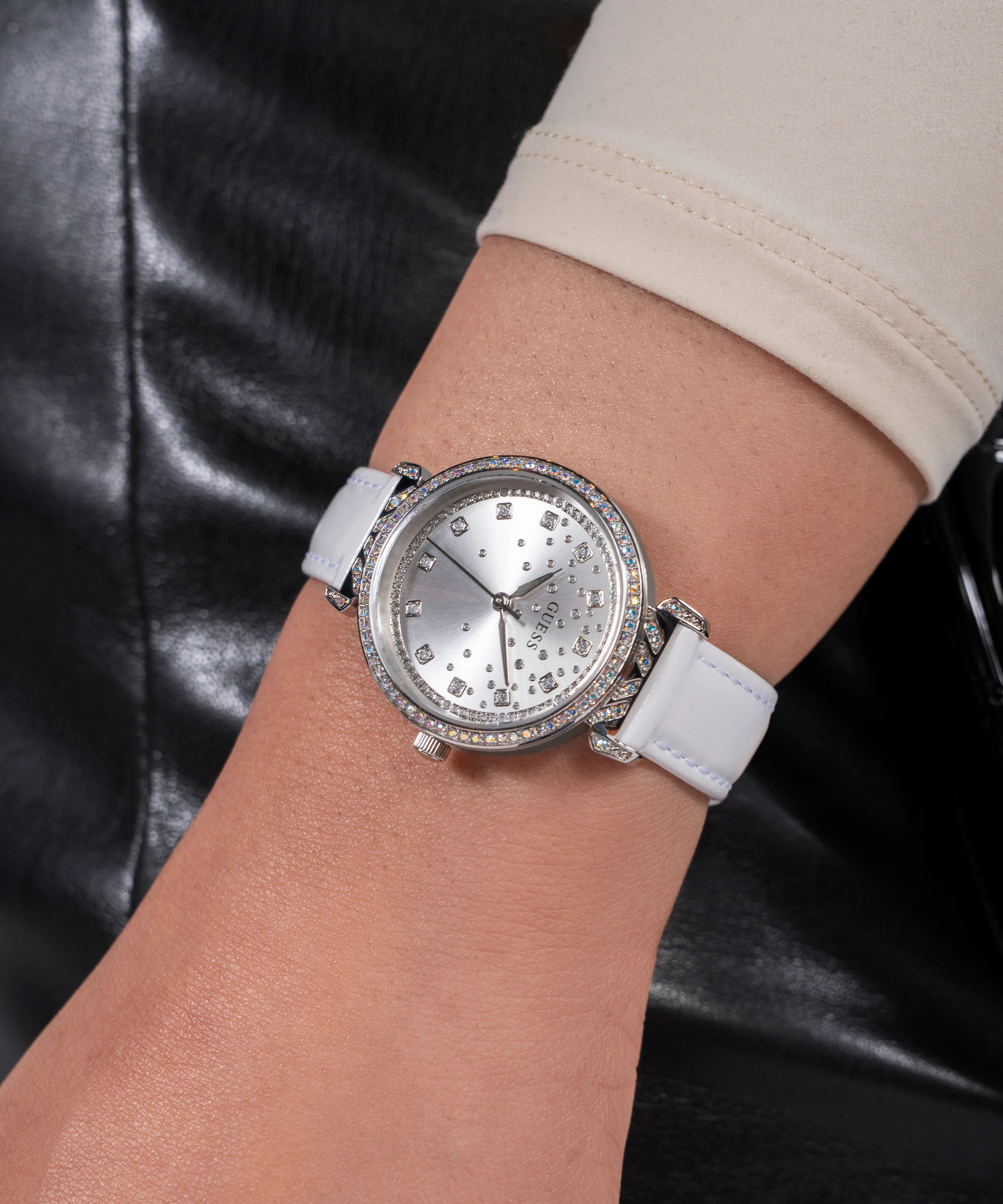 GUESS Ladies White Silver Tone Analog Watch - Image 6