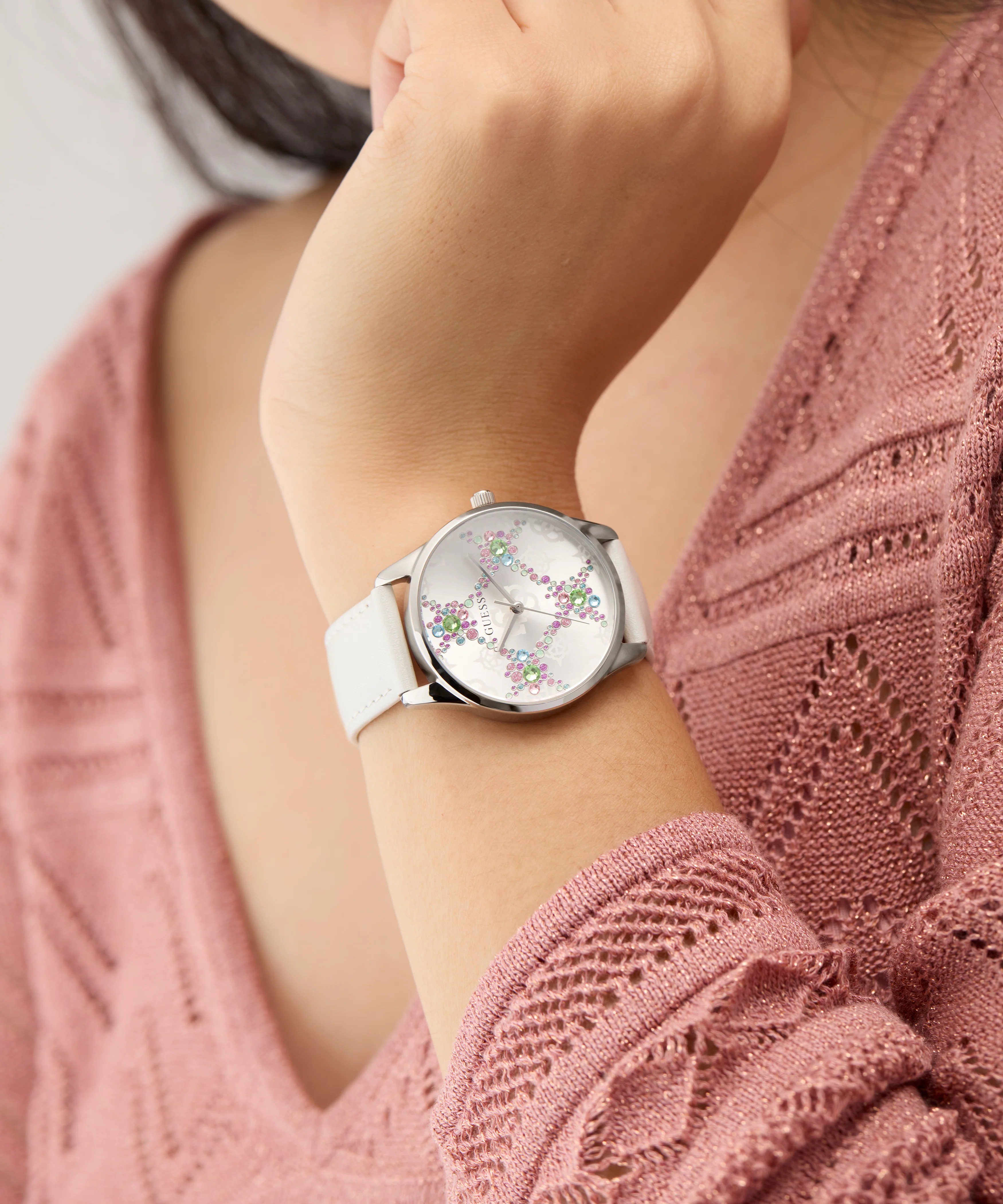 GUESS Ladies White Silver Tone Analog Watch - Image 3