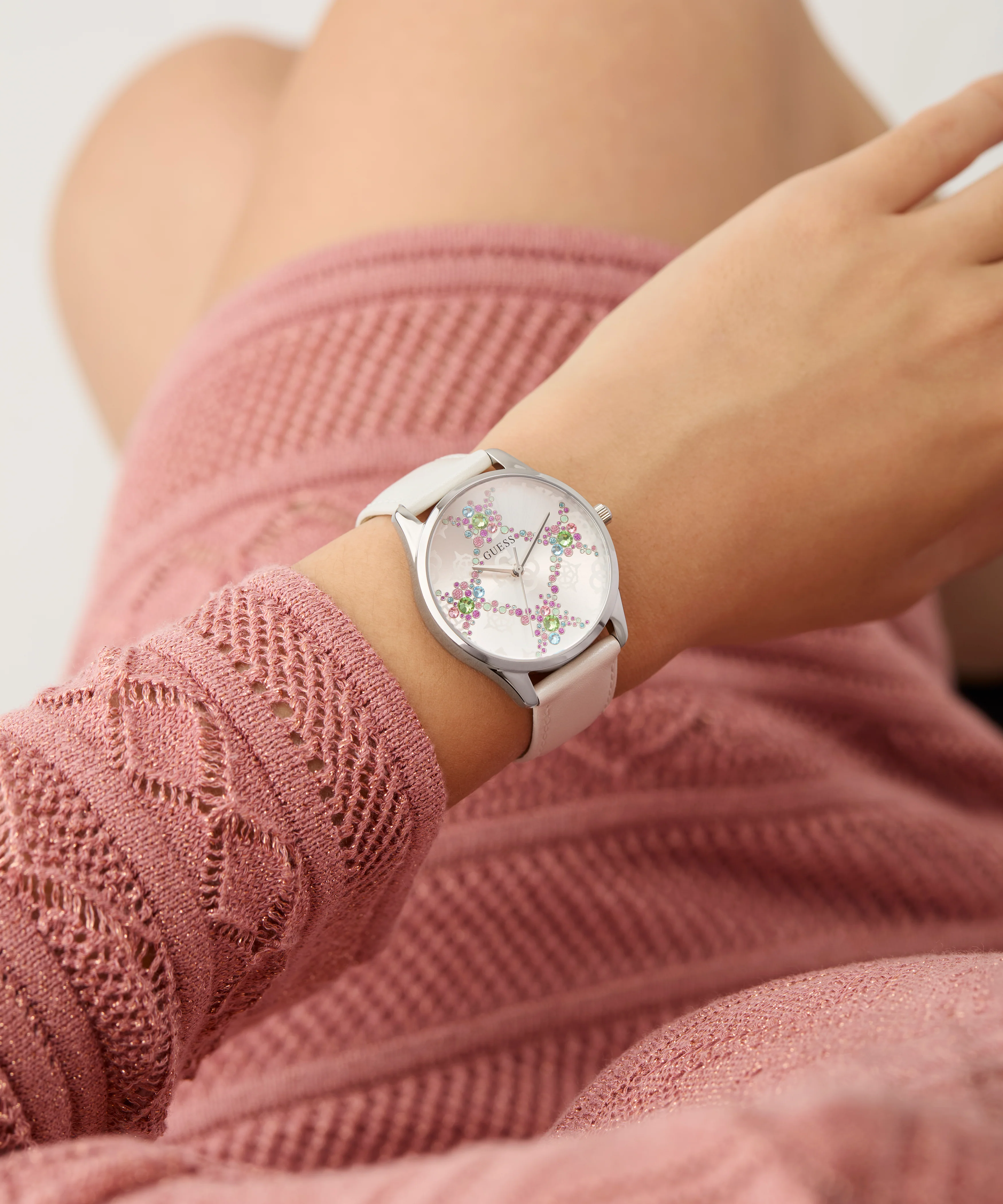 GUESS Ladies White Silver Tone Analog Watch - Image 5