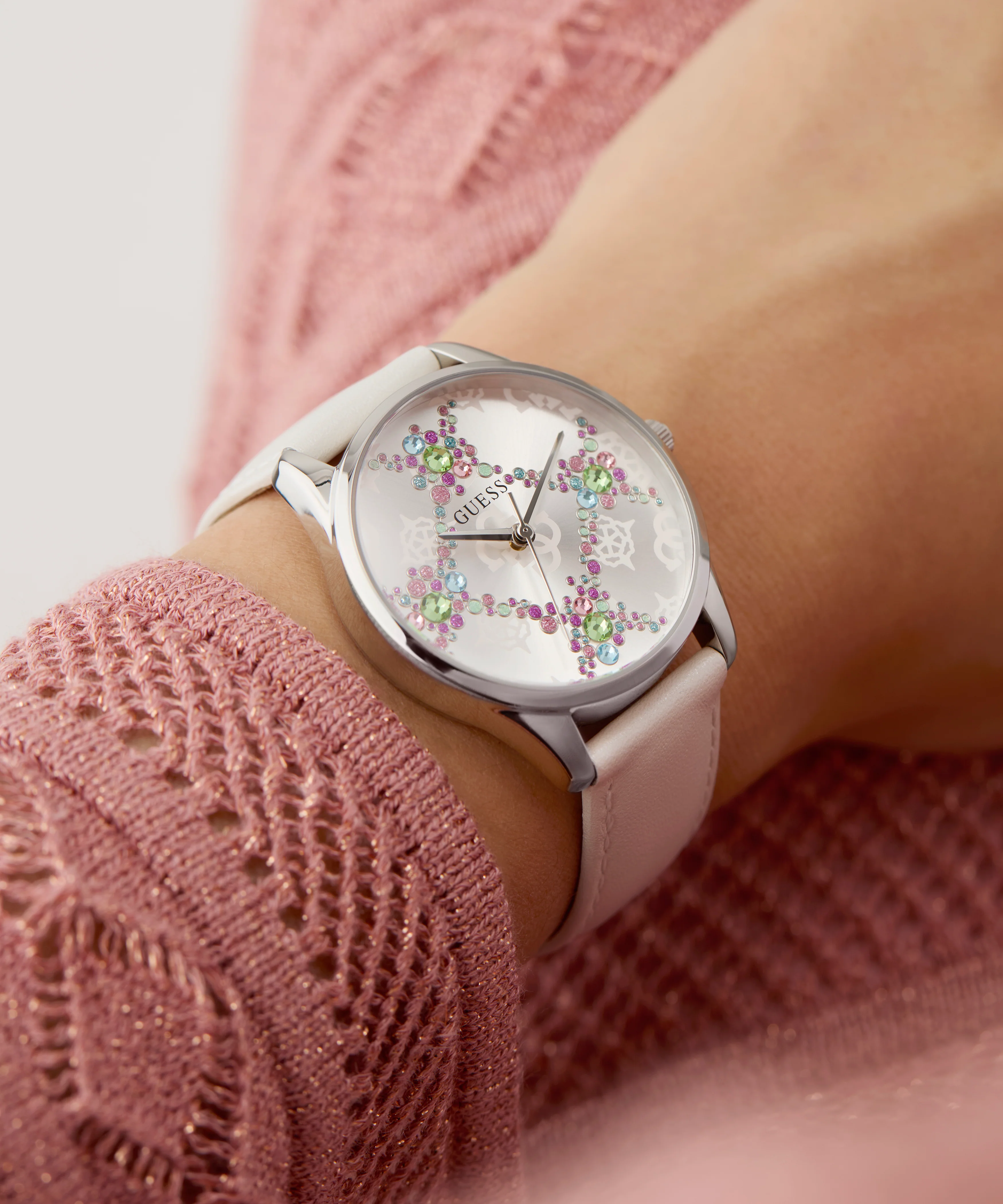 GUESS Ladies White Silver Tone Analog Watch - Image 6