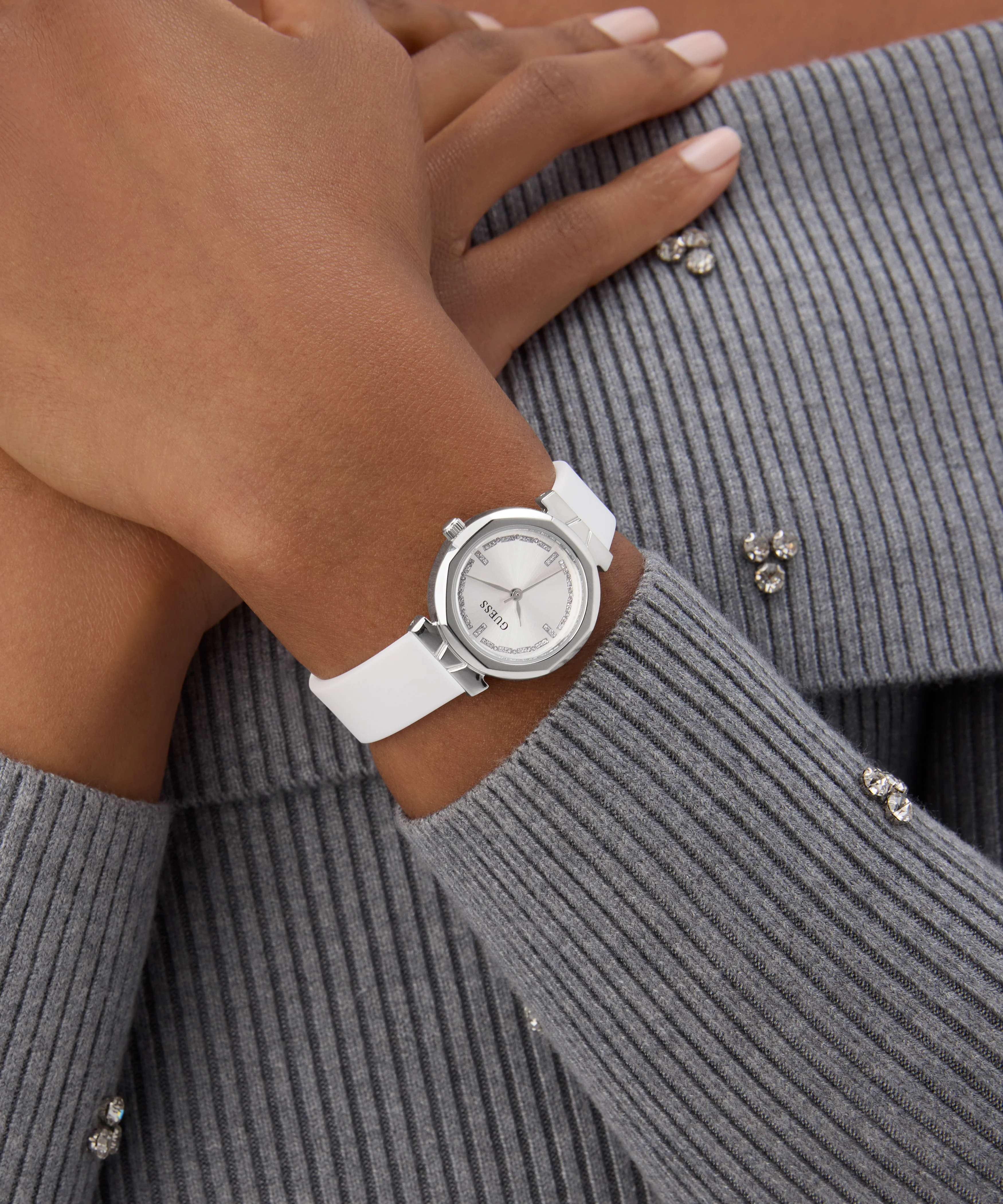 GUESS Ladies White Silver Tone Analog Watch - Image 4