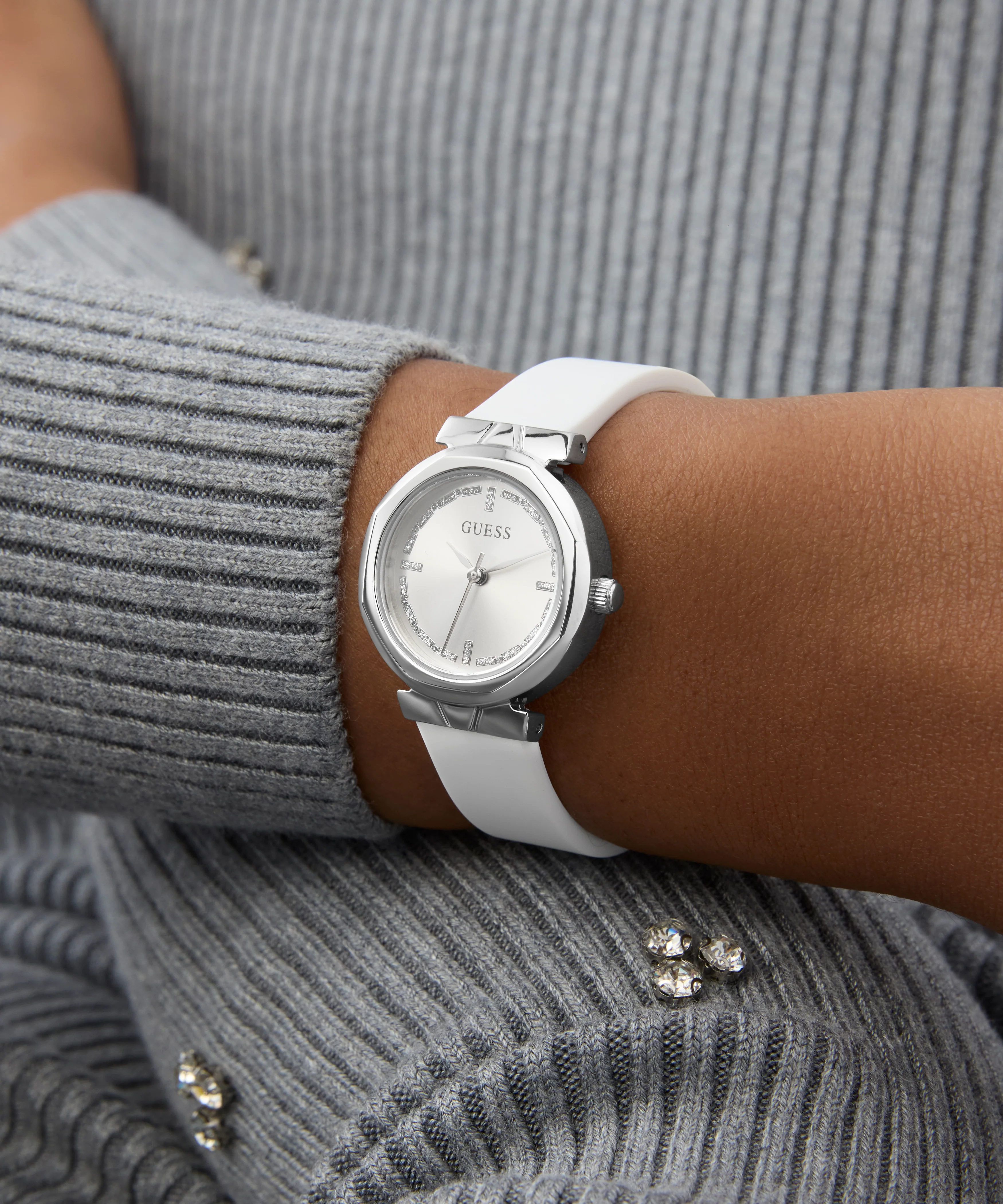 GUESS Ladies White Silver Tone Analog Watch - Image 5
