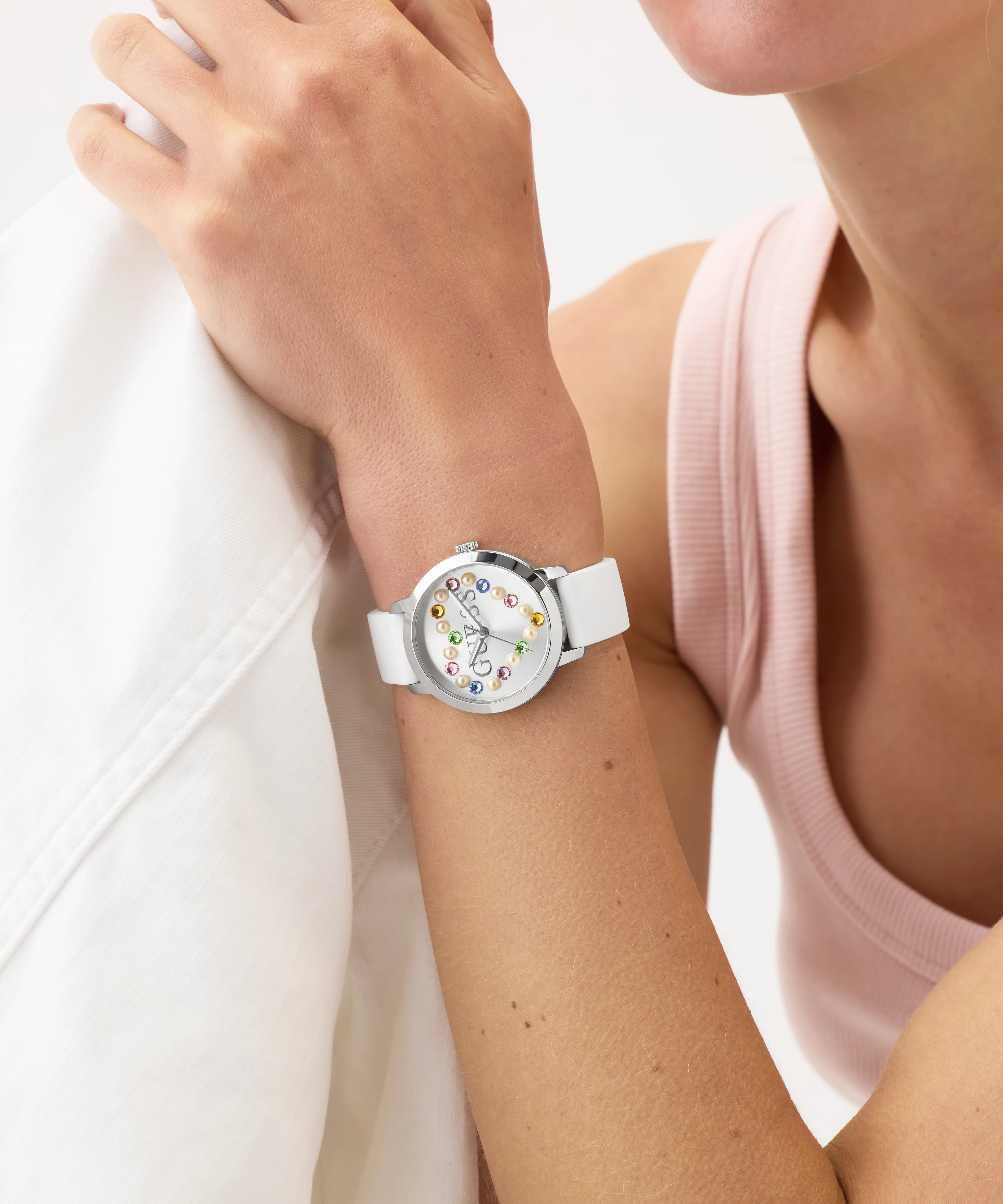 GUESS Ladies White Silver Tone Analog Watch - Image 2