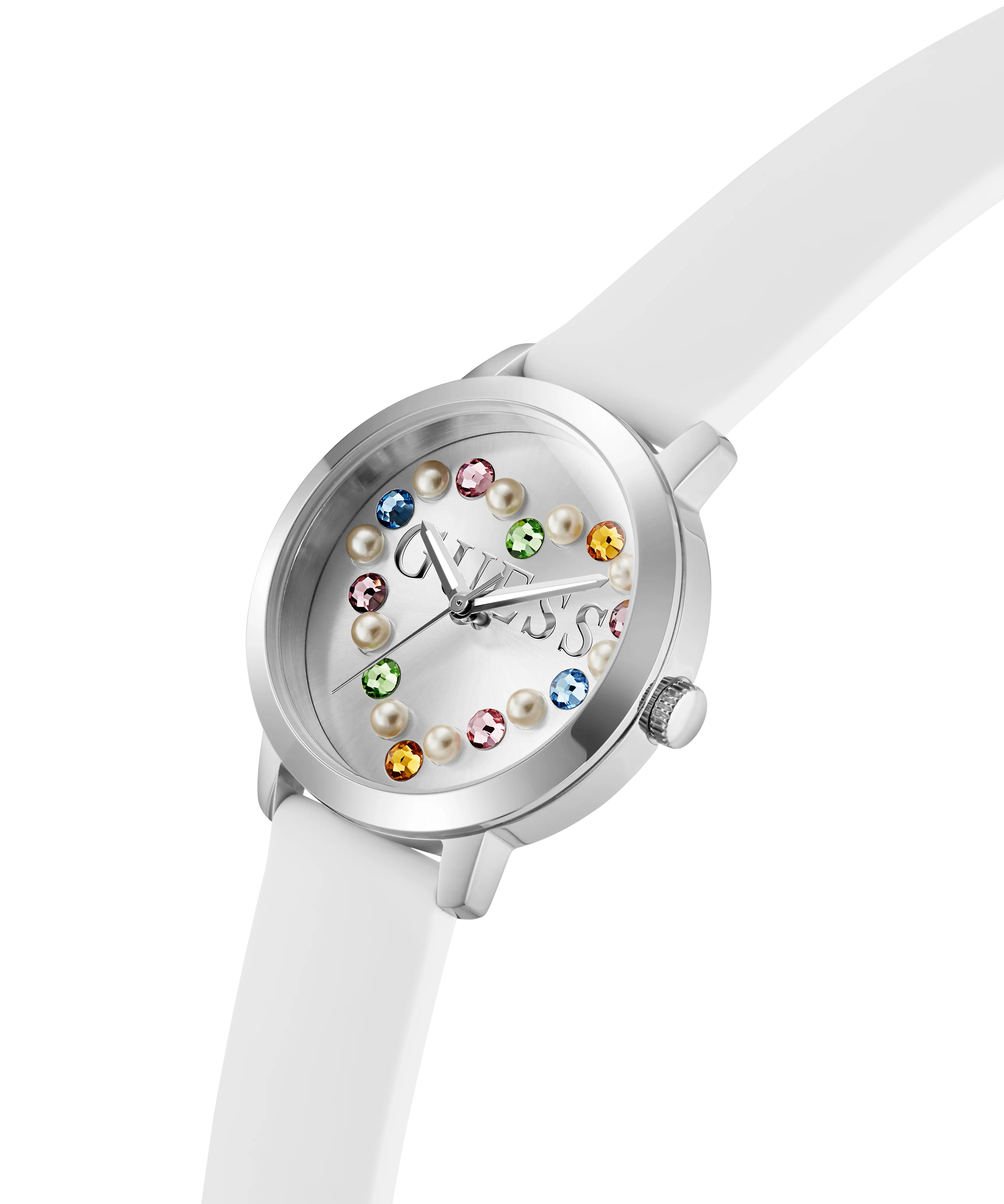 GUESS Ladies White Silver Tone Analog Watch - Image 3