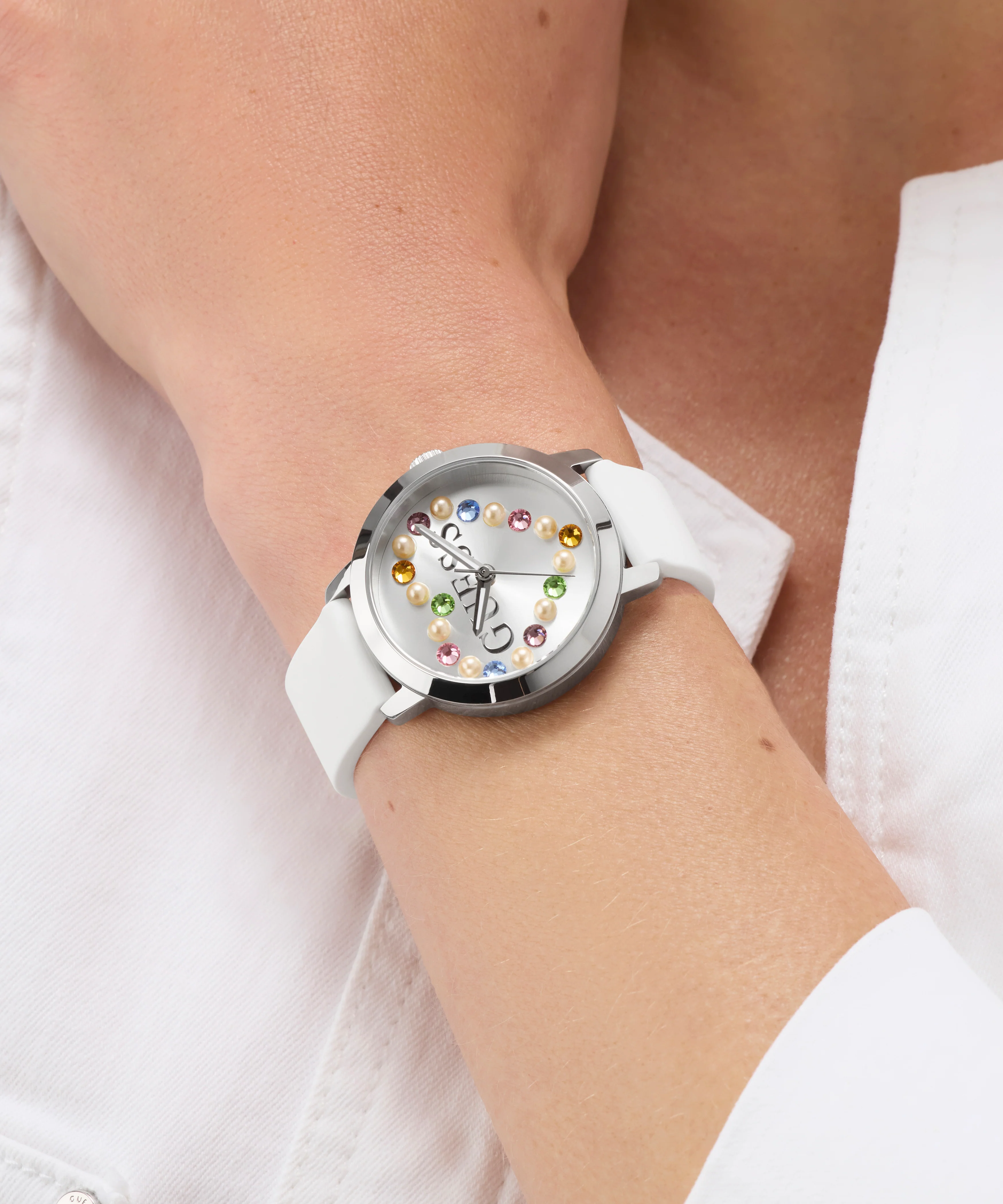 GUESS Ladies White Silver Tone Analog Watch - Image 4