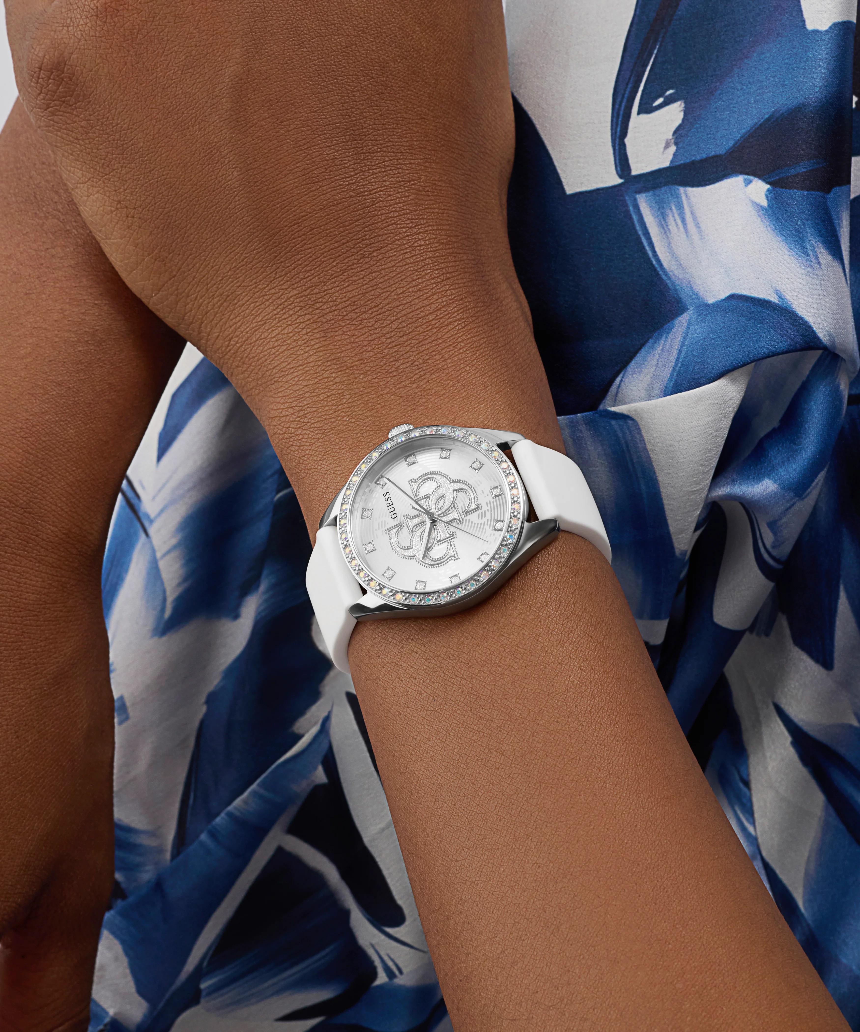 GUESS Ladies White Silver Tone Analog Watch - Image 3