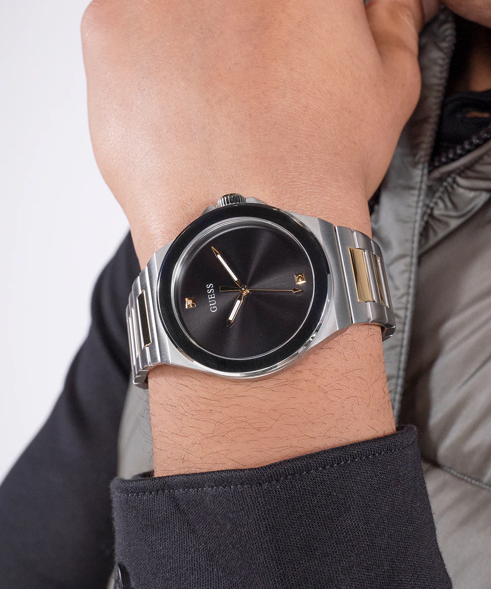 GUESS Mens 2-Tone Silver Tone Analog Watch - Image 3