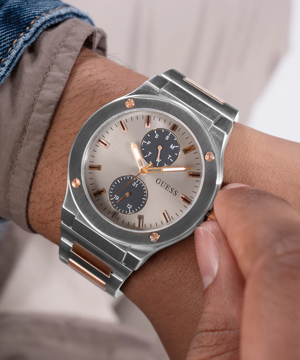 GUESS Mens 2-Tone Silver Tone Multi-function Watch - Image 3