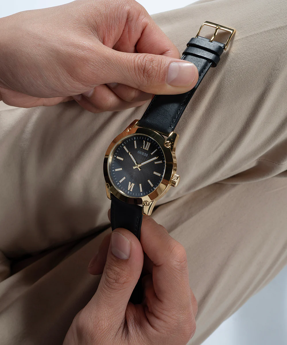 GUESS Mens Black Gold Analog Watch - Image 6