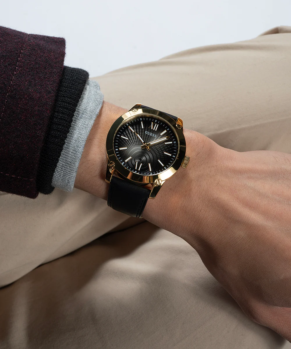 GUESS Mens Black Gold Analog Watch - Image 7