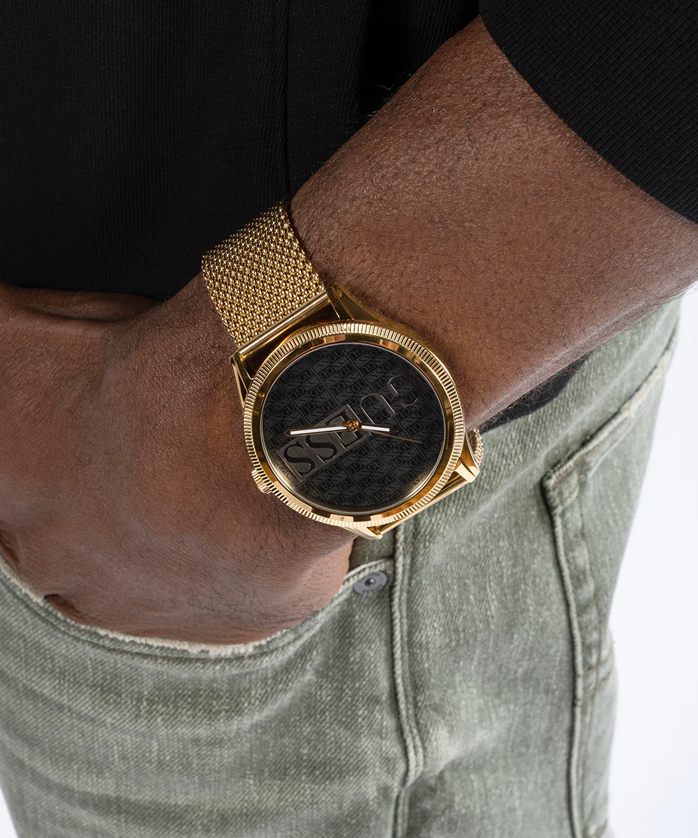 GUESS Mens Black Gold Tone Analog Watch - Image 2