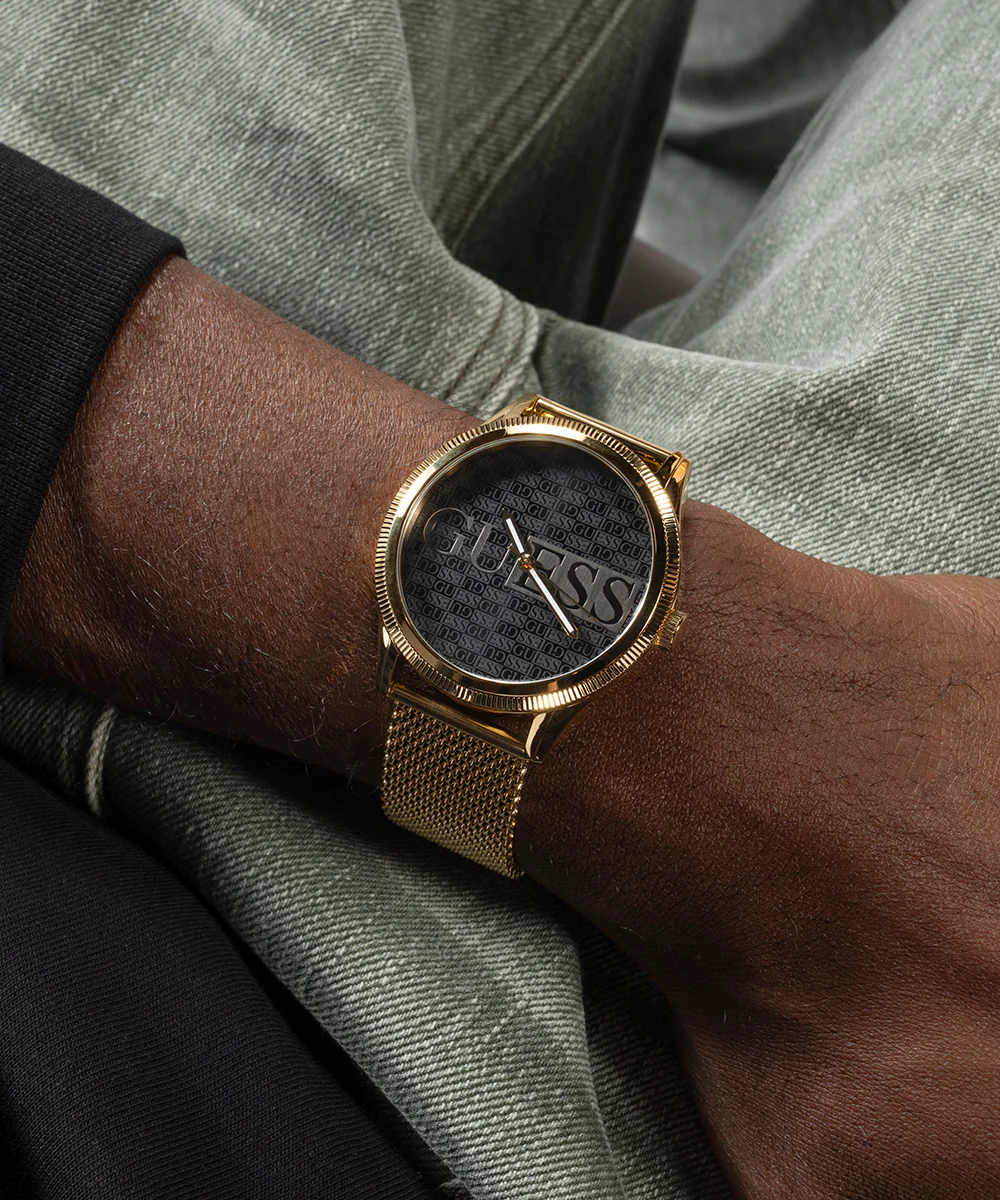 GUESS Mens Black Gold Tone Analog Watch - Image 4