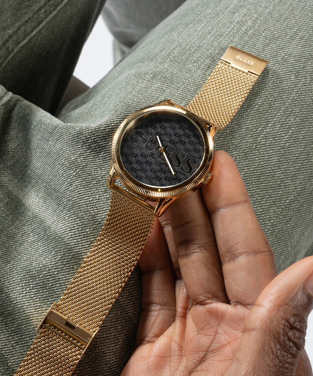 GUESS Mens Black Gold Tone Analog Watch - Image 6