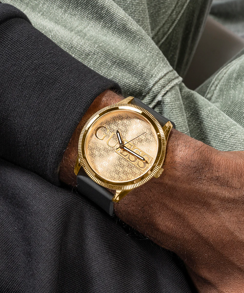 GUESS Mens Black Gold Tone Analog Watch - Image 4