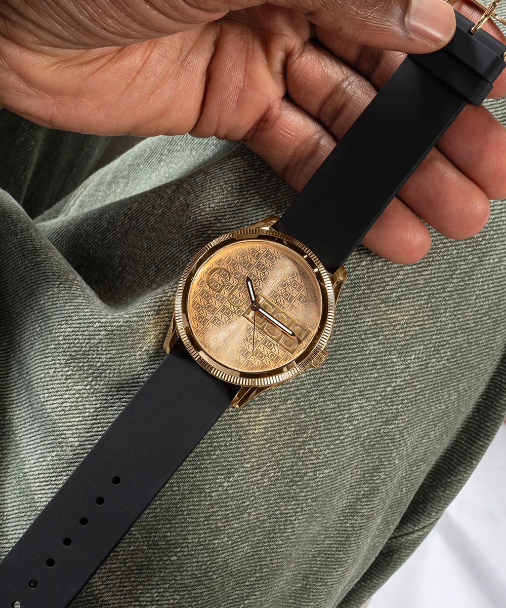 GUESS Mens Black Gold Tone Analog Watch - Image 6