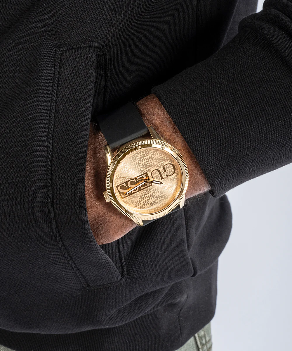 GUESS Mens Black Gold Tone Analog Watch - Image 7