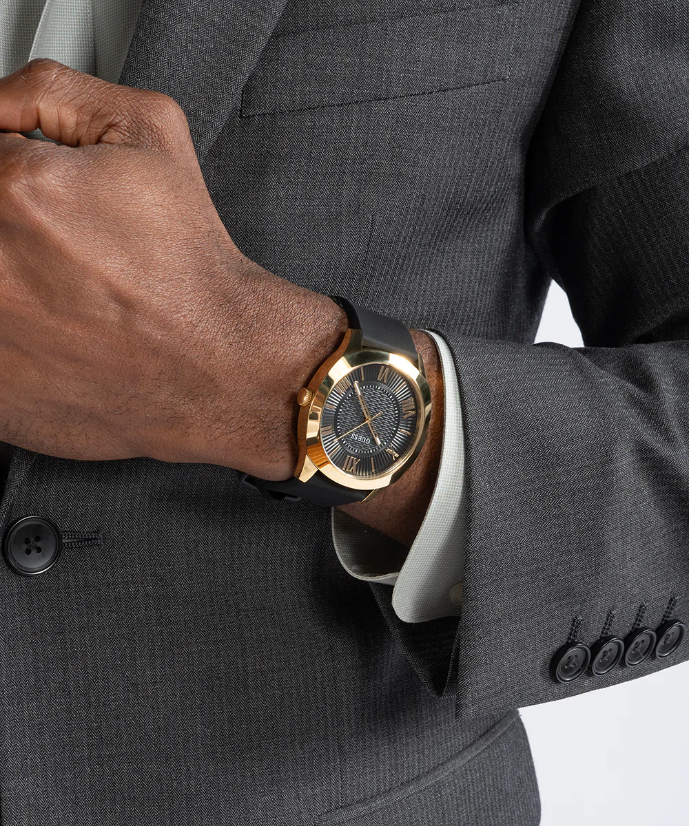GUESS Mens Black Gold Tone Analog Watch - Image 3