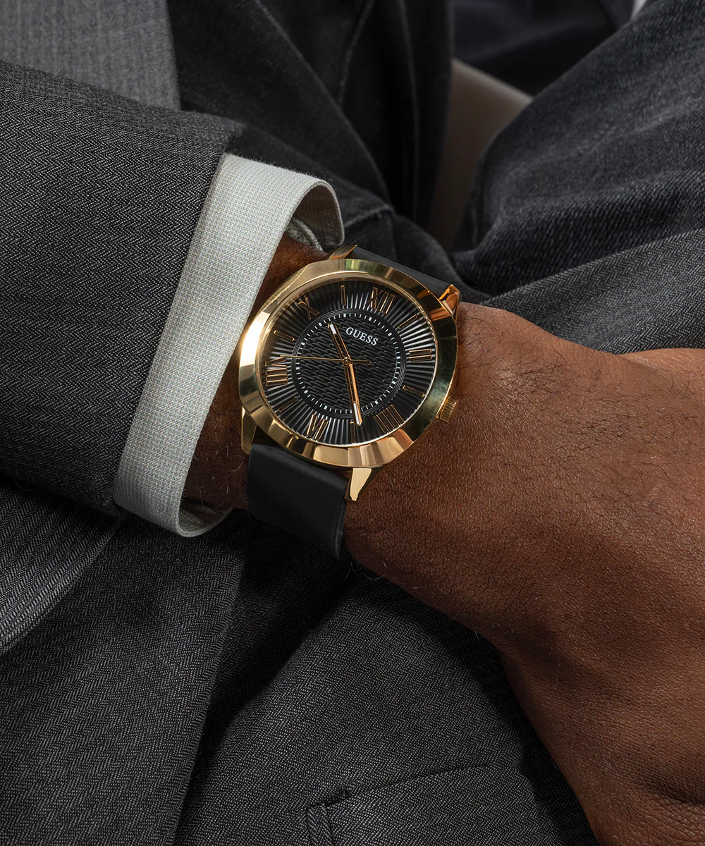 GUESS Mens Black Gold Tone Analog Watch - Image 4