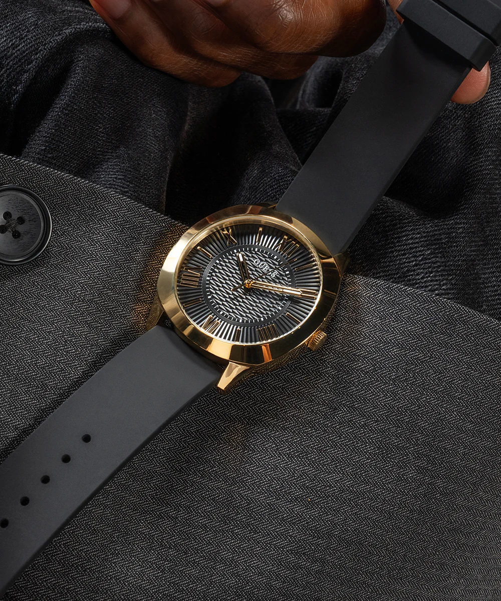 GUESS Mens Black Gold Tone Analog Watch - Image 6