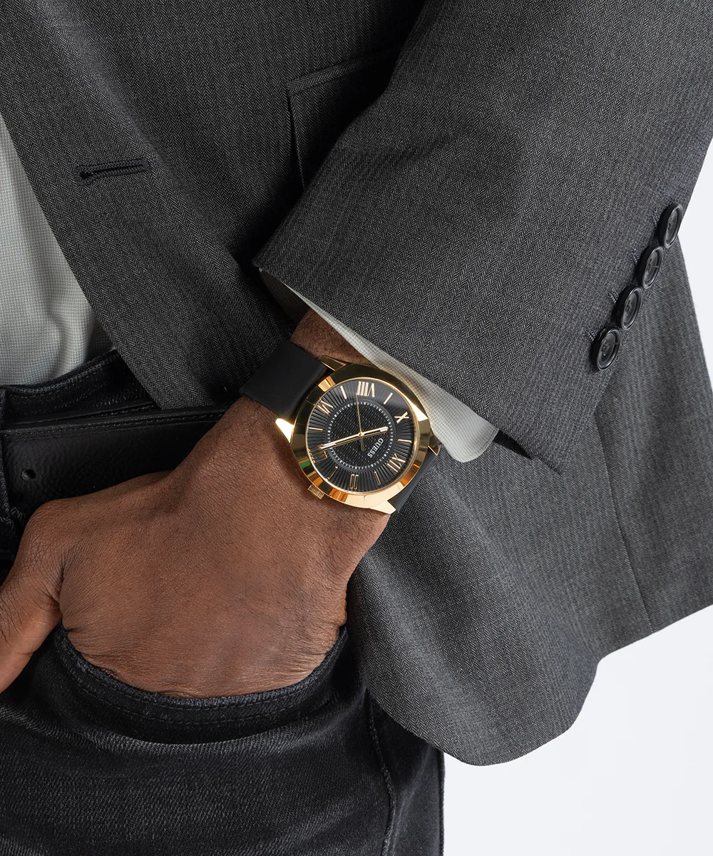 GUESS Mens Black Gold Tone Analog Watch - Image 7