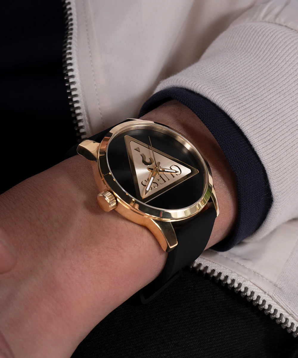 GUESS Mens Black Gold Tone Analog Watch - Image 4