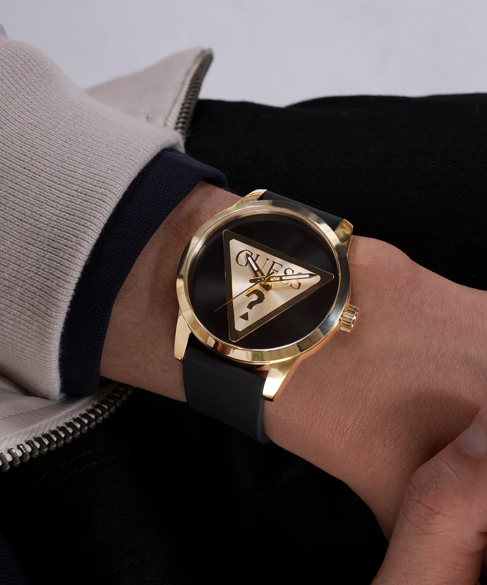 GUESS Mens Black Gold Tone Analog Watch - Image 5