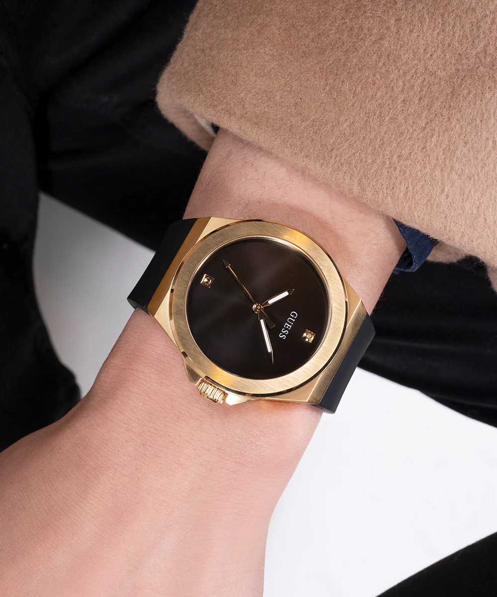 GUESS Mens Black Gold Tone Analog Watch - Image 4